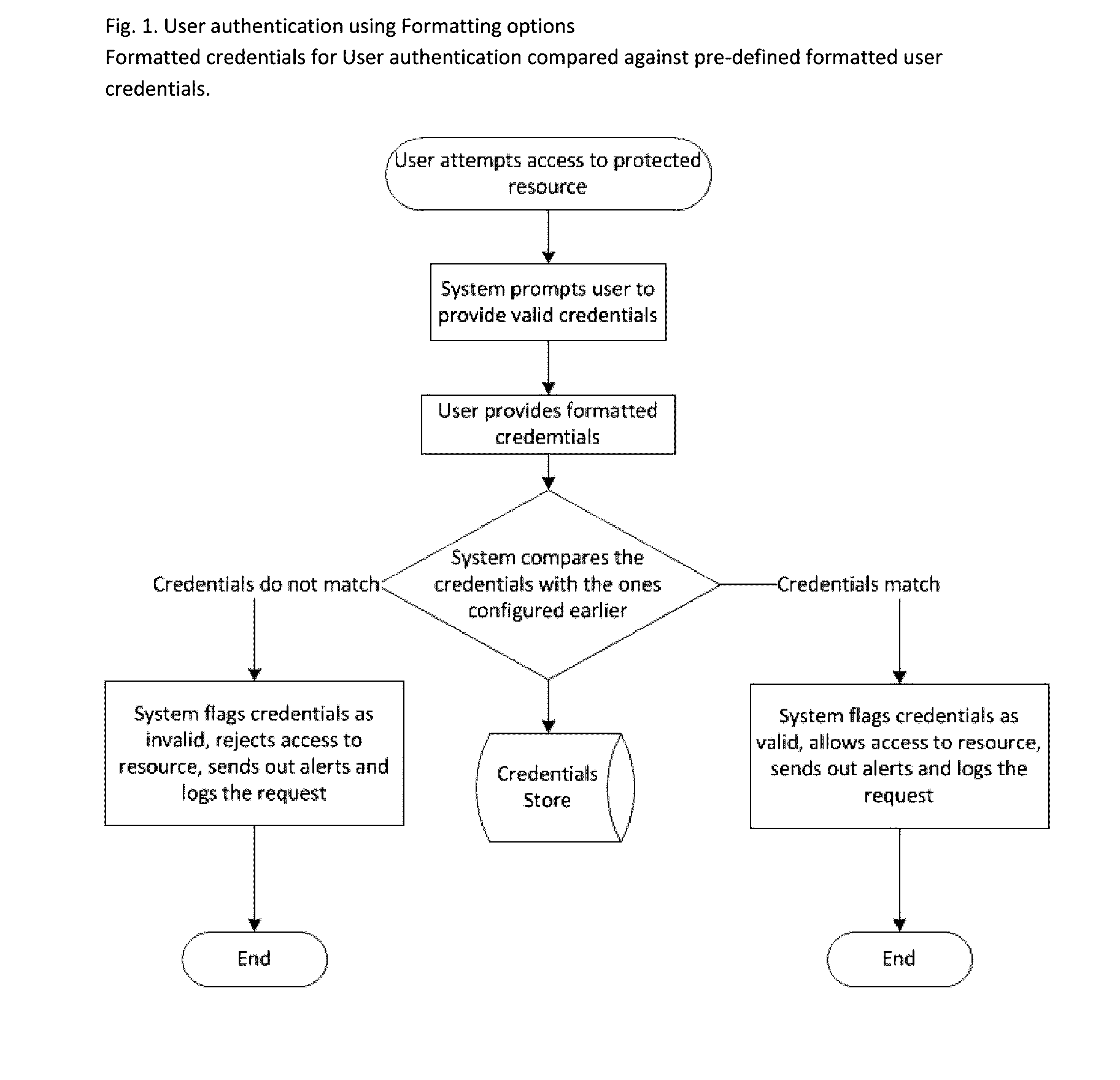 Method of using text and picture formatting options as part of credentials for user authentication, as a part of electronic signature and as a part of challenge for user verification