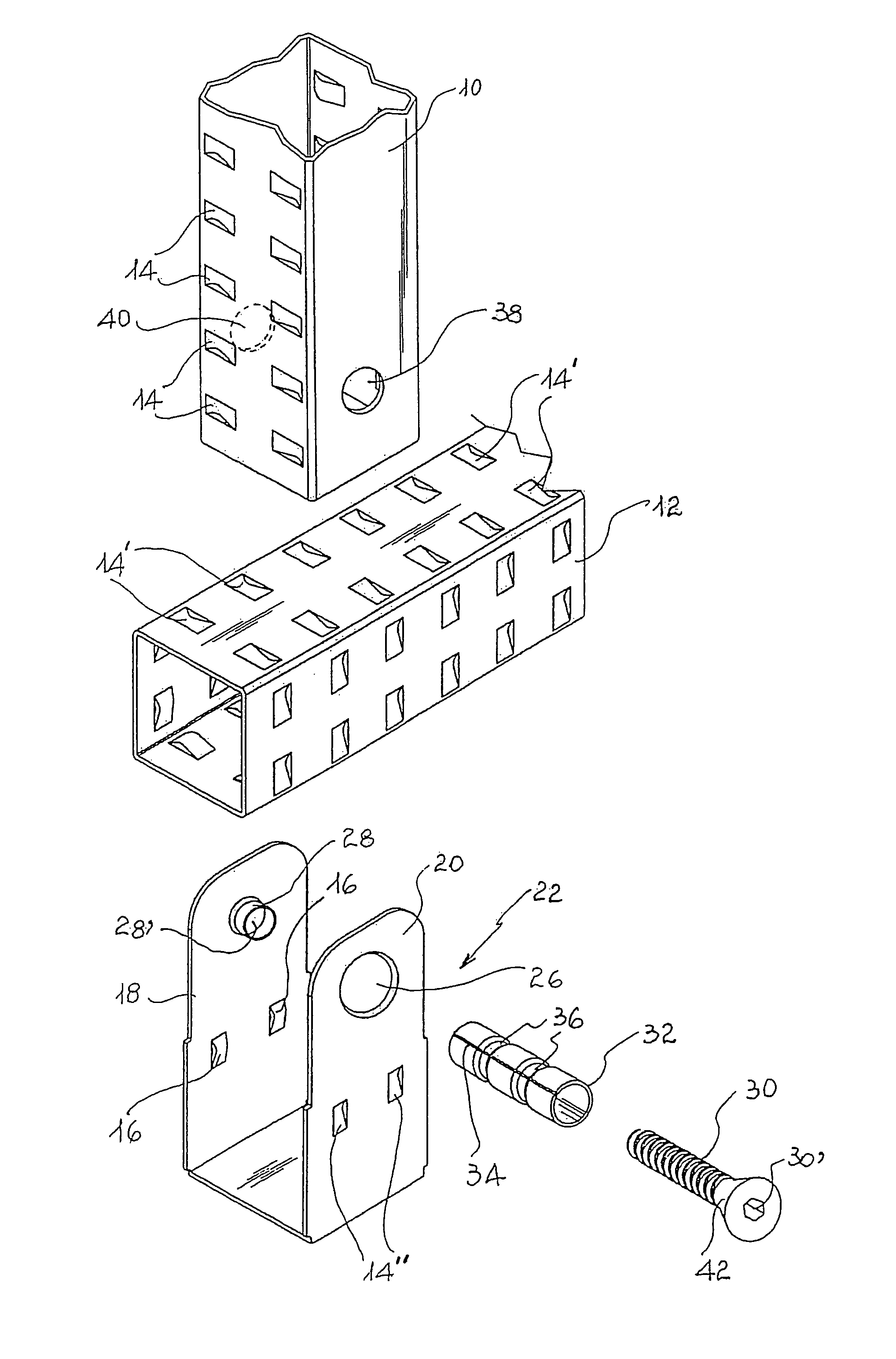Device for the forced locking of two elements oriented orthogonally to one another