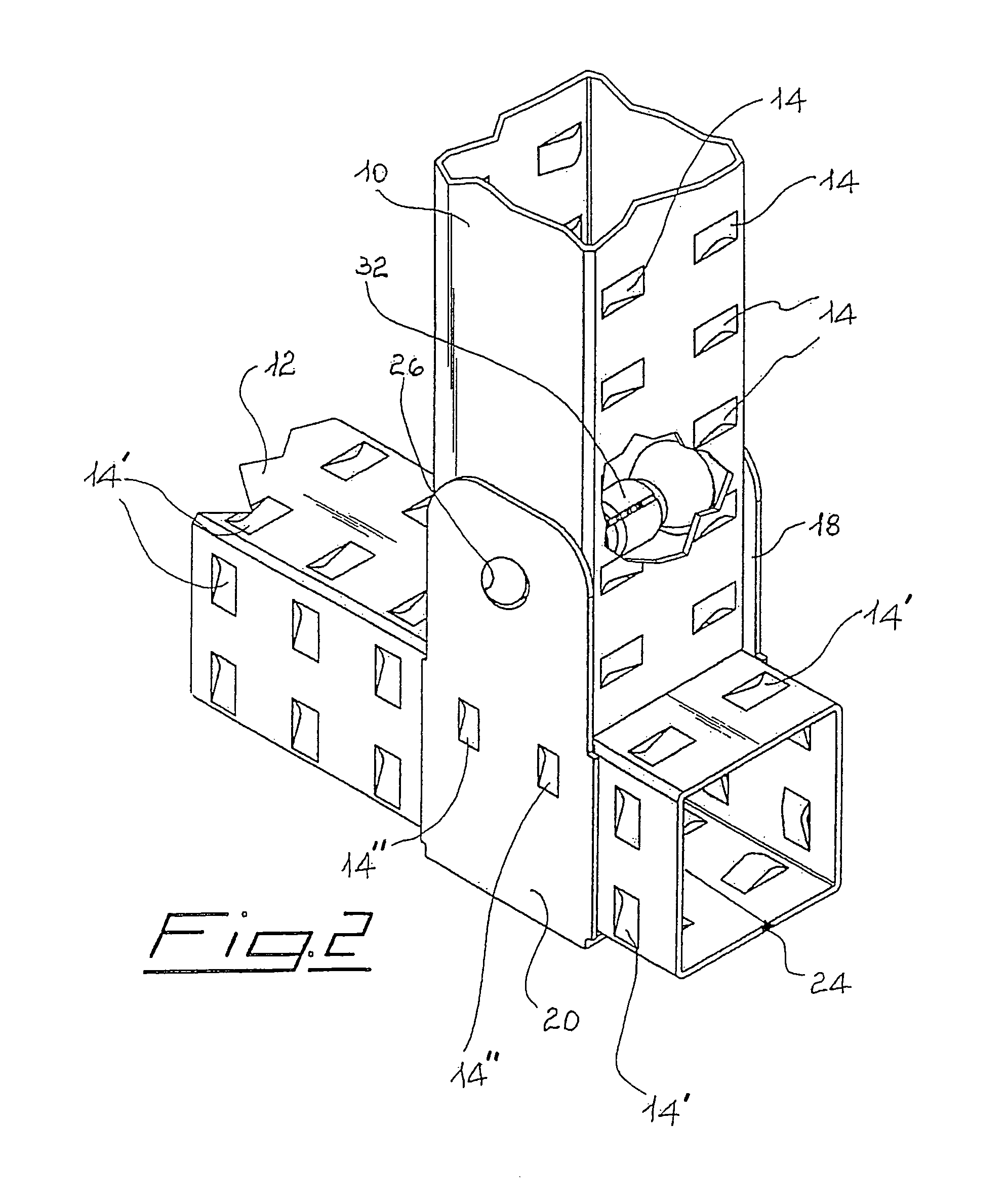 Device for the forced locking of two elements oriented orthogonally to one another