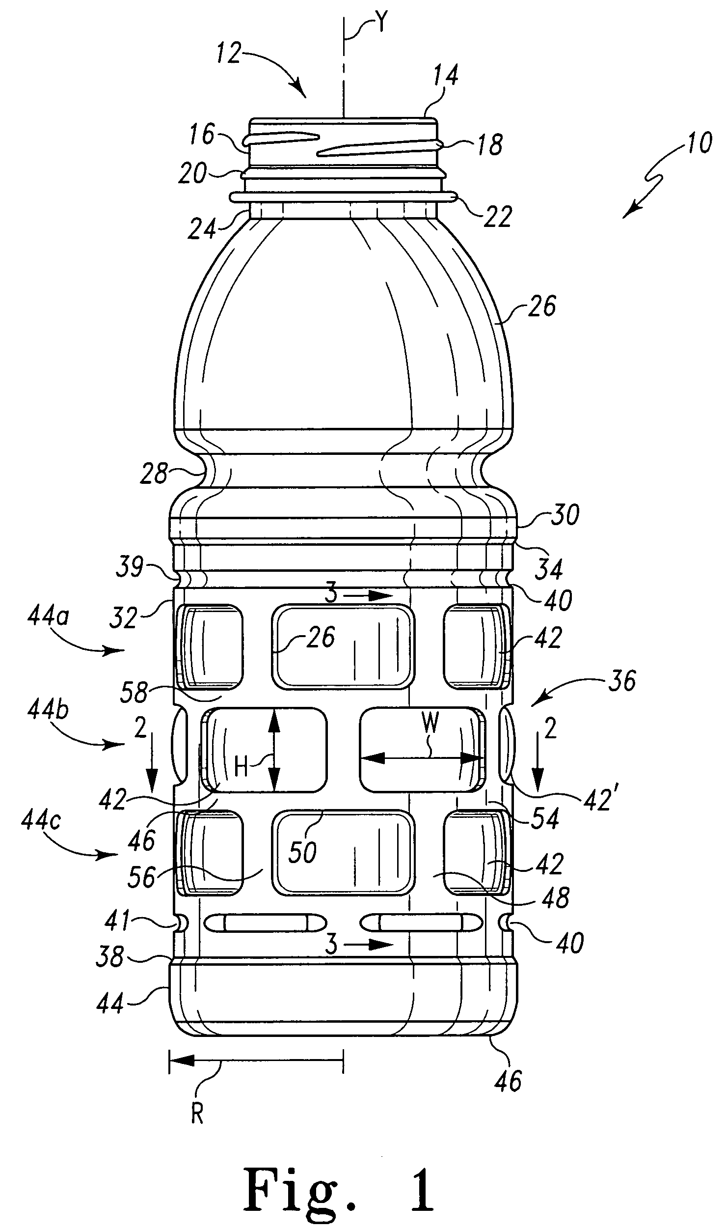 Plastic container with horizontally oriented panels