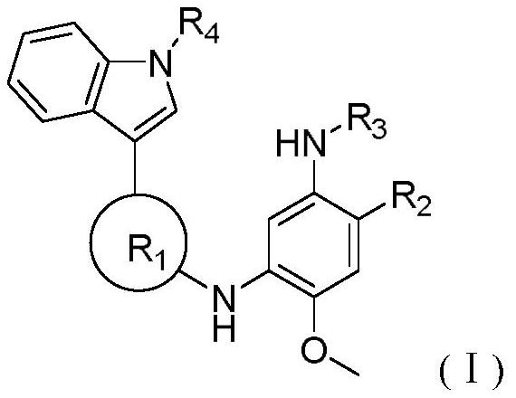 4-methoxyphenyl-1, 3-diamine derivative containing 1-methyl-1H-indole structure and application of 4-methoxyphenyl-1, 3-diamine derivative