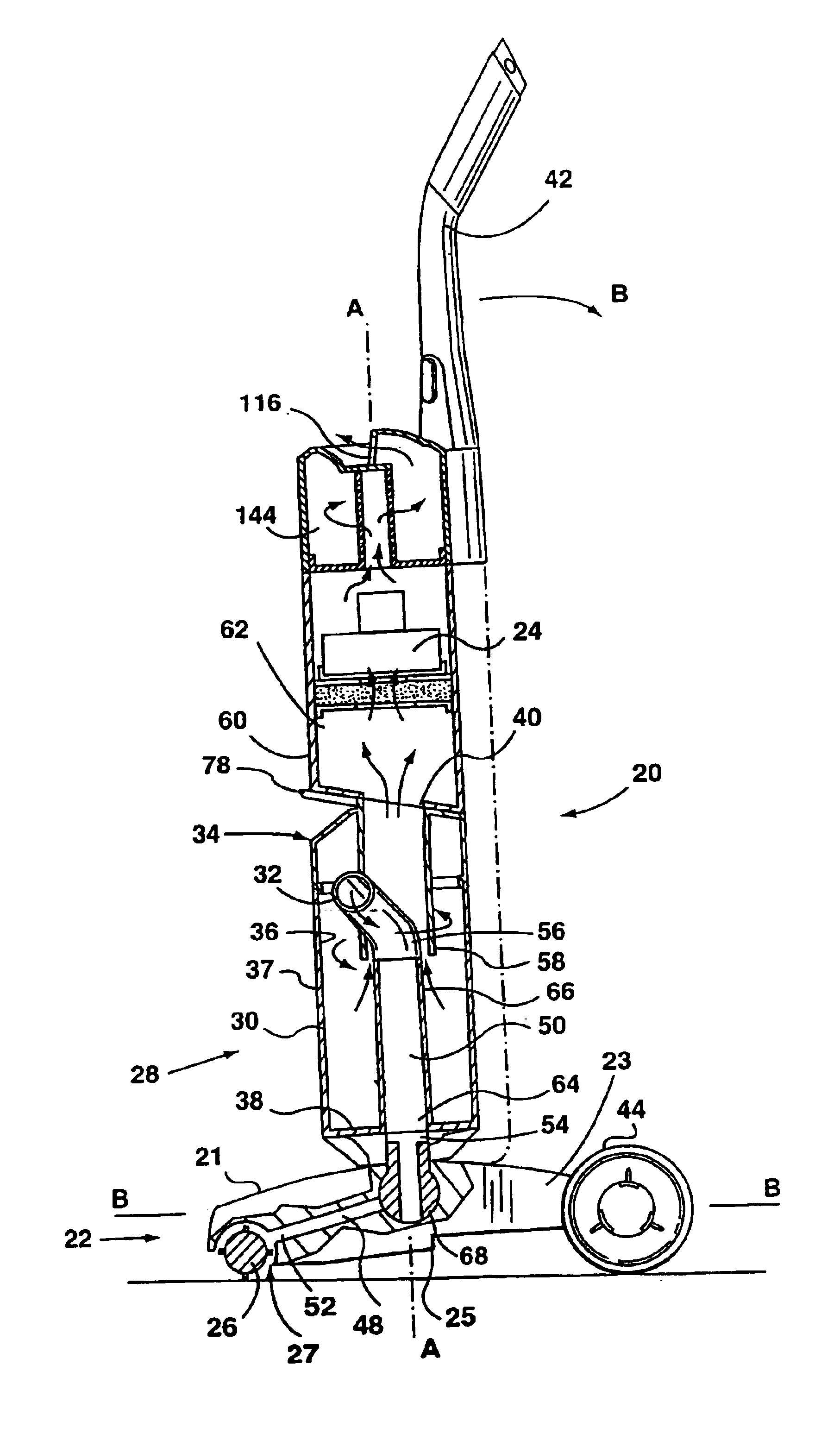Air flow passage for a vacuum cleaner