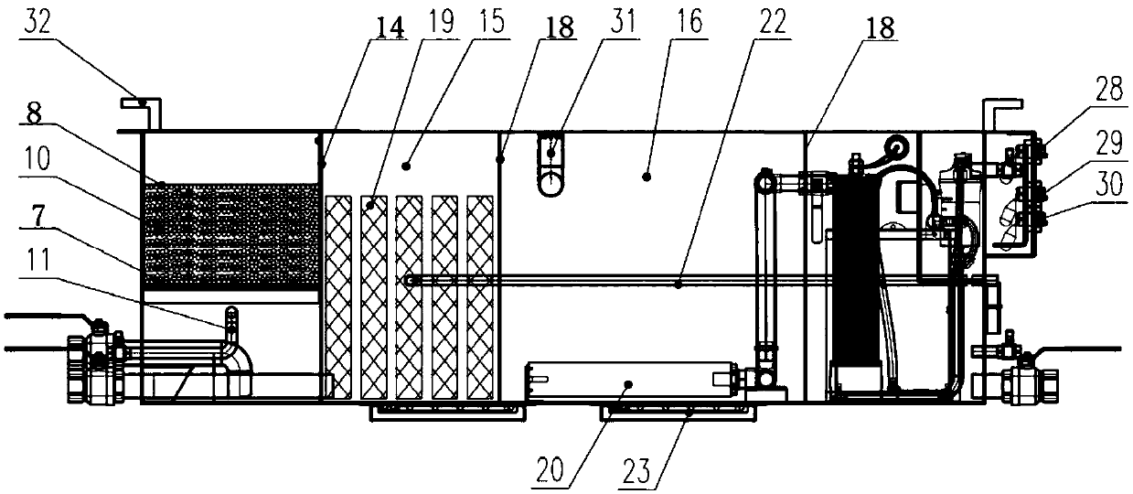 Vacuum sewage-biodegradation dirt tank device for train and sewage disposal method