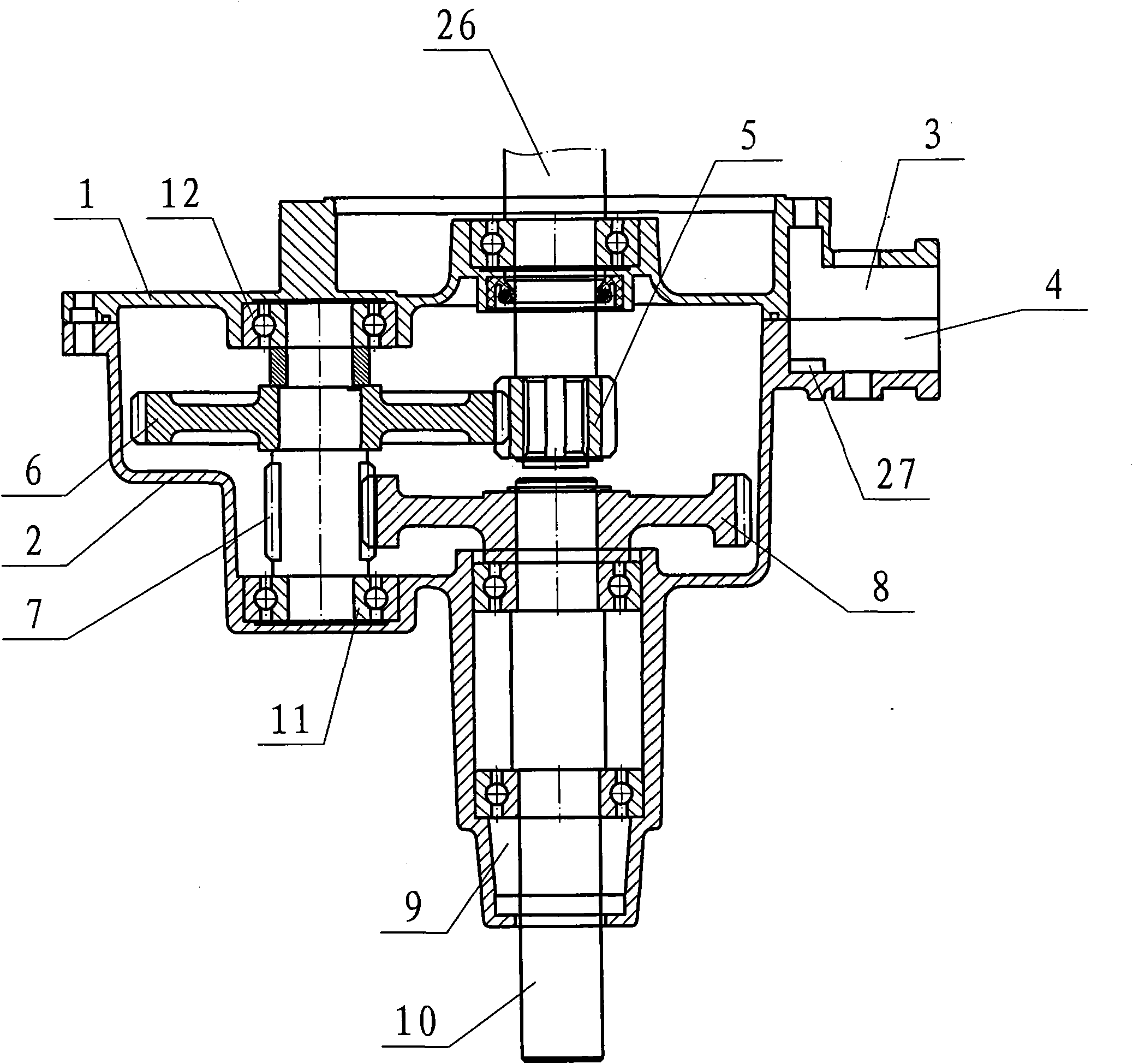 Reduction box of aerator and impeller type aerator provided with reduction box