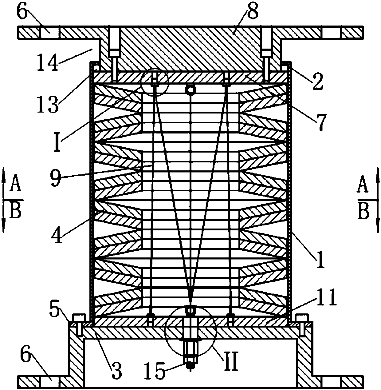 A counter-pressure disc spring damper with adjustable initial stiffness