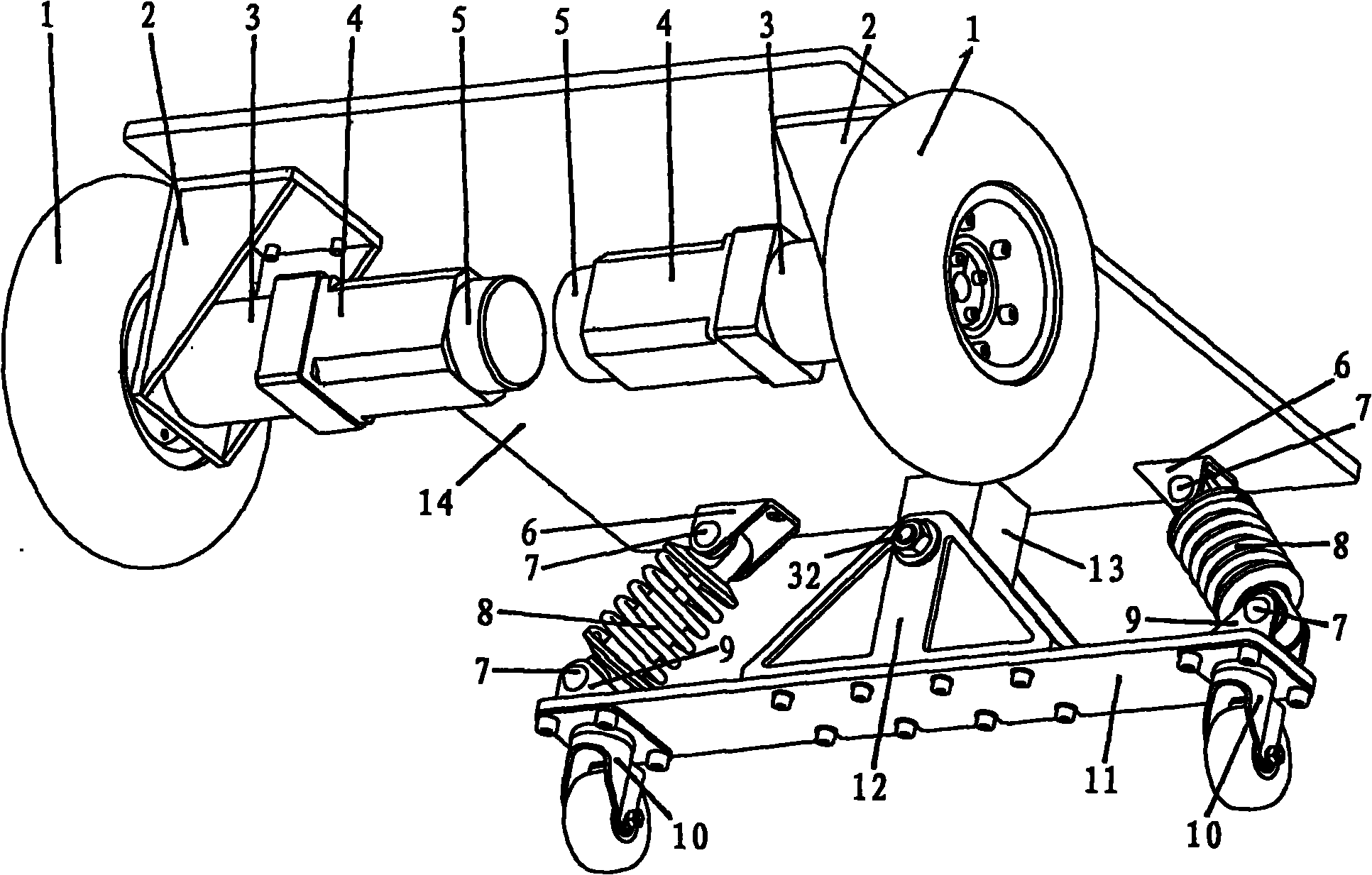 Even landing device of robot car body