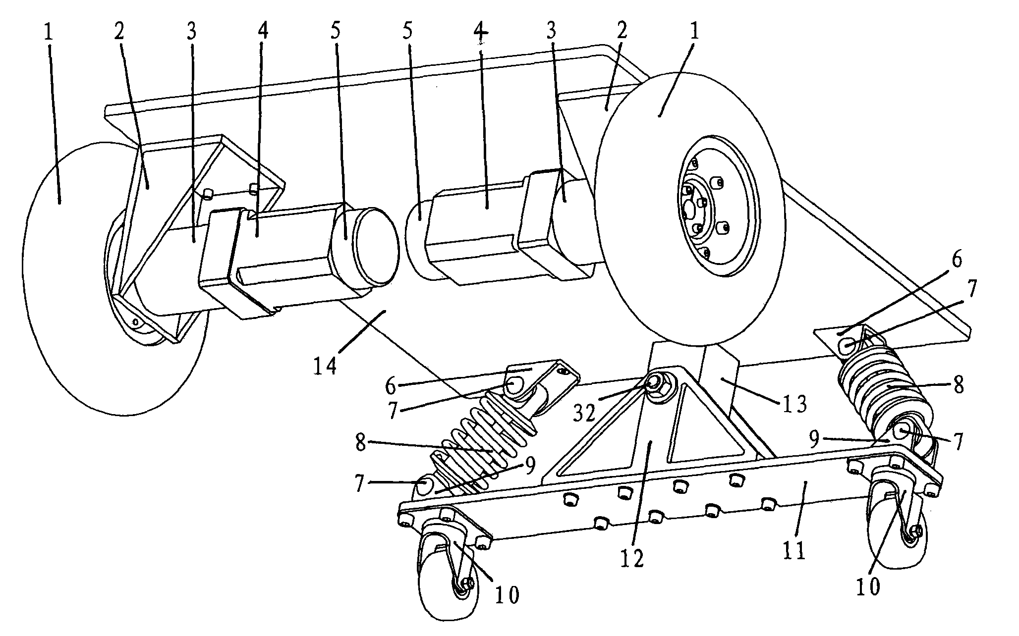 Even landing device of robot car body