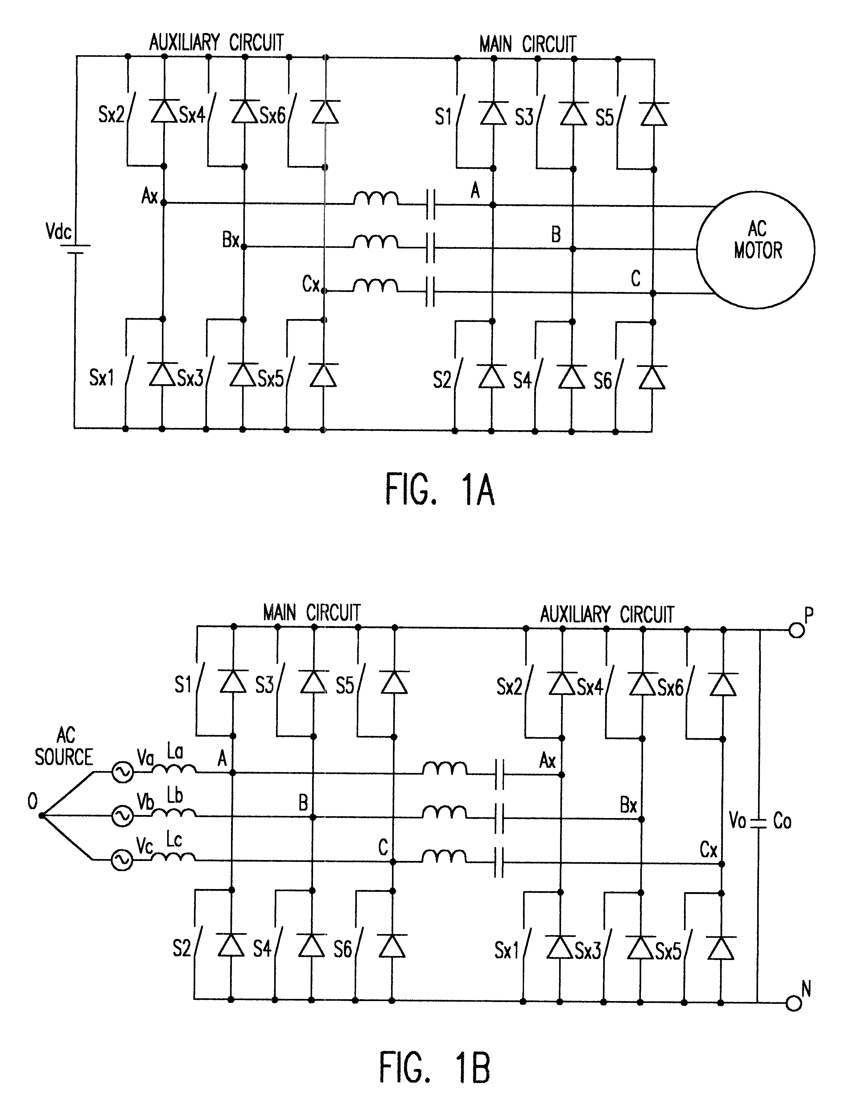 Three-phase zero-current-transition (ZCT) inverters and rectifiers with three auxiliary switches