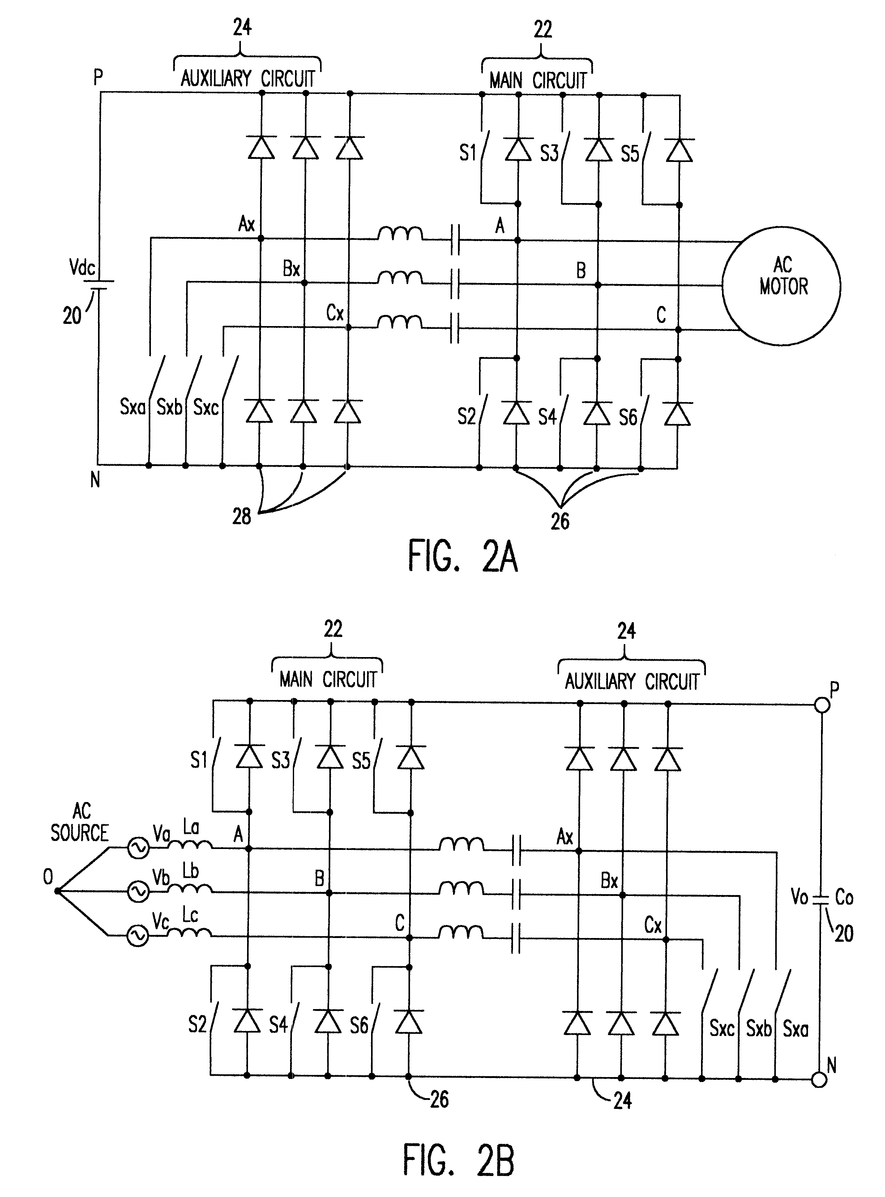 Three-phase zero-current-transition (ZCT) inverters and rectifiers with three auxiliary switches