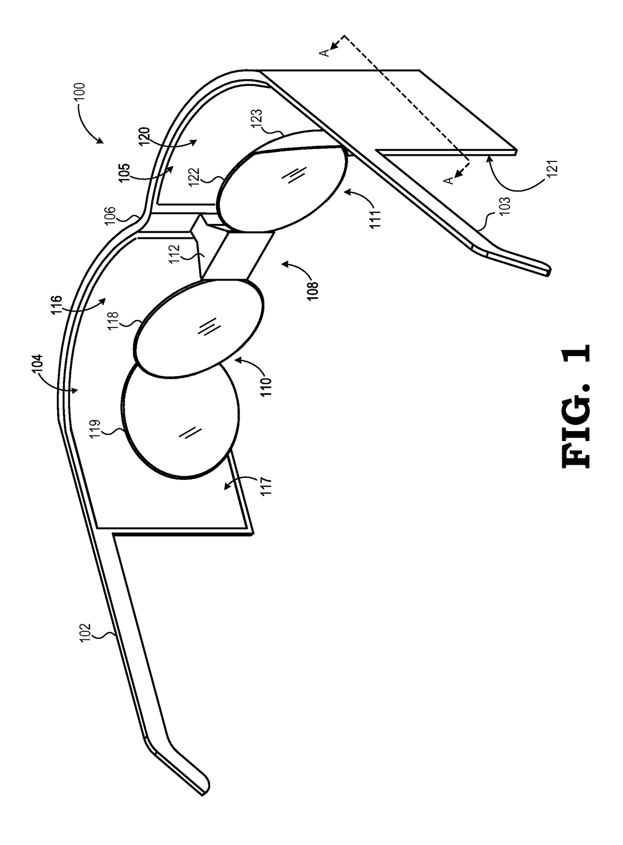 Head mounted display device with multiple segment display and optics