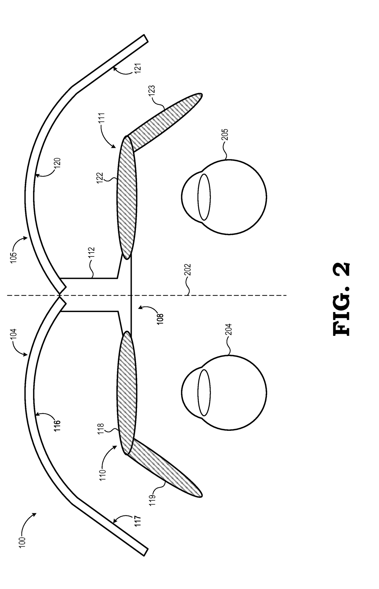 Head mounted display device with multiple segment display and optics