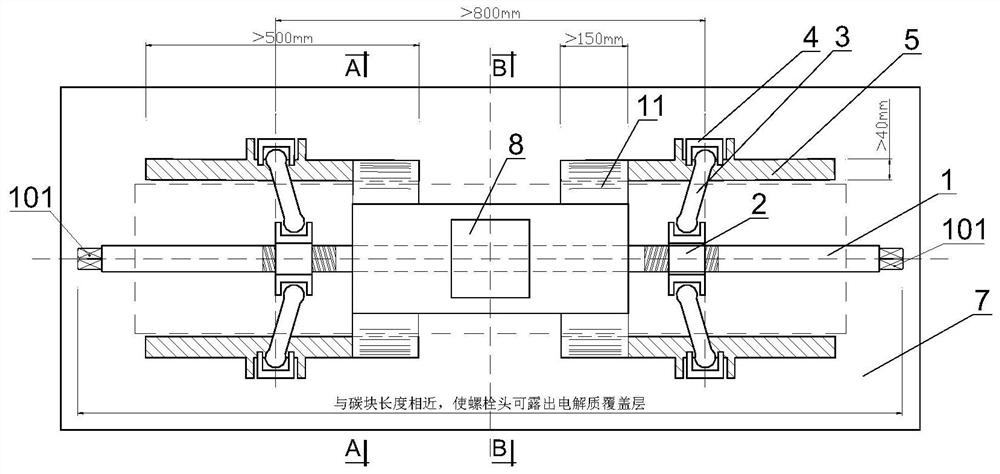 Fastening conductive mechanism convenient to operate and used for assembling aluminum electrolysis anode carbon block