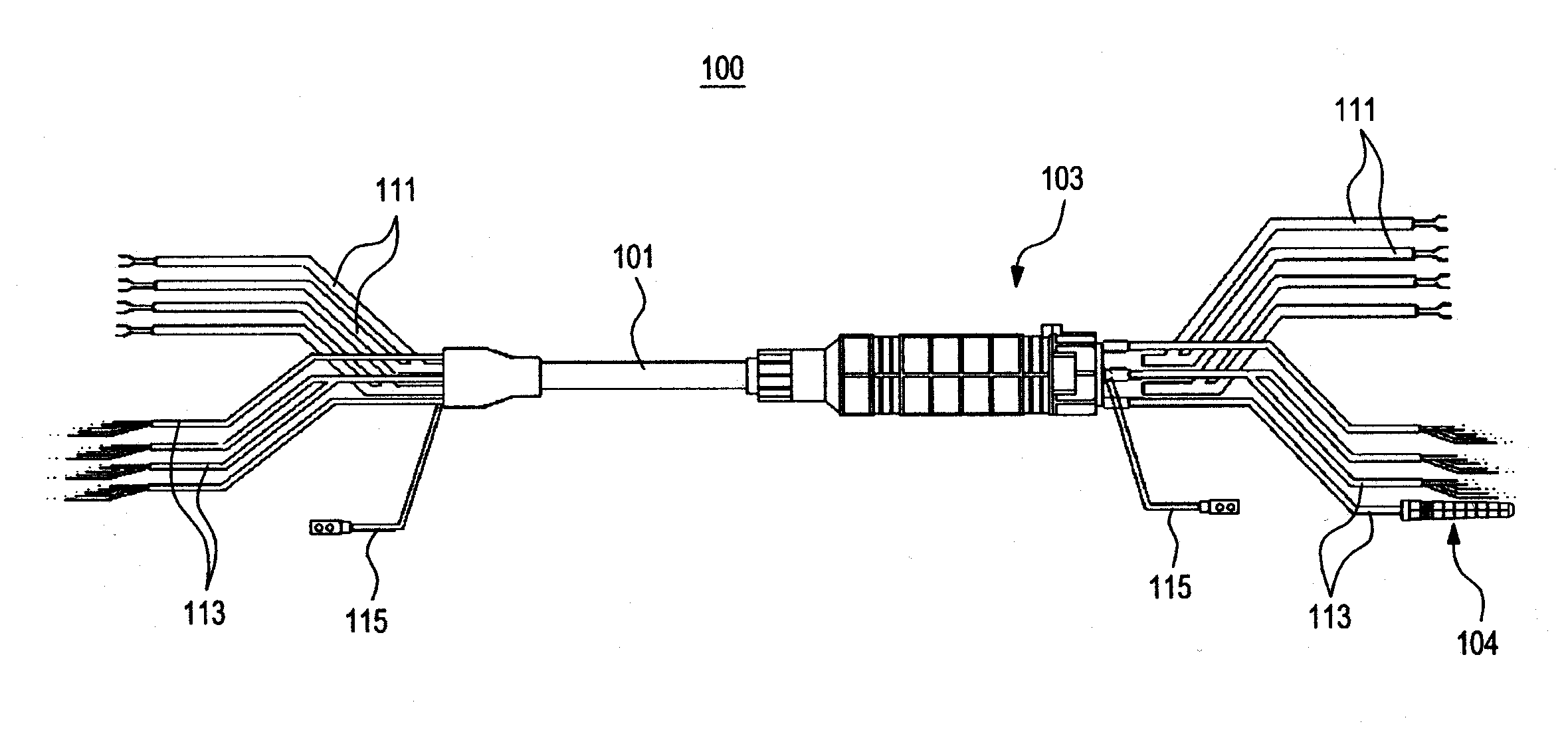 Branching device for hybrid fan-out cable