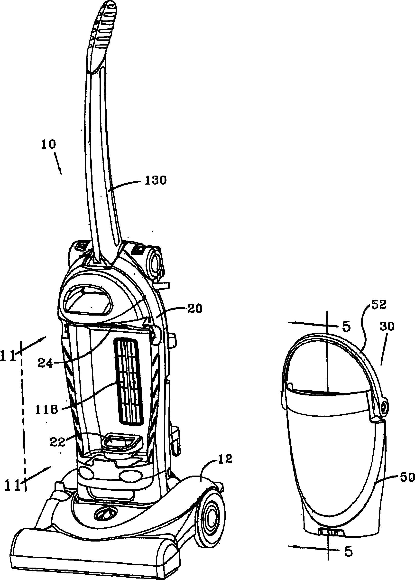 Handle and latch for a removable dirt separation system