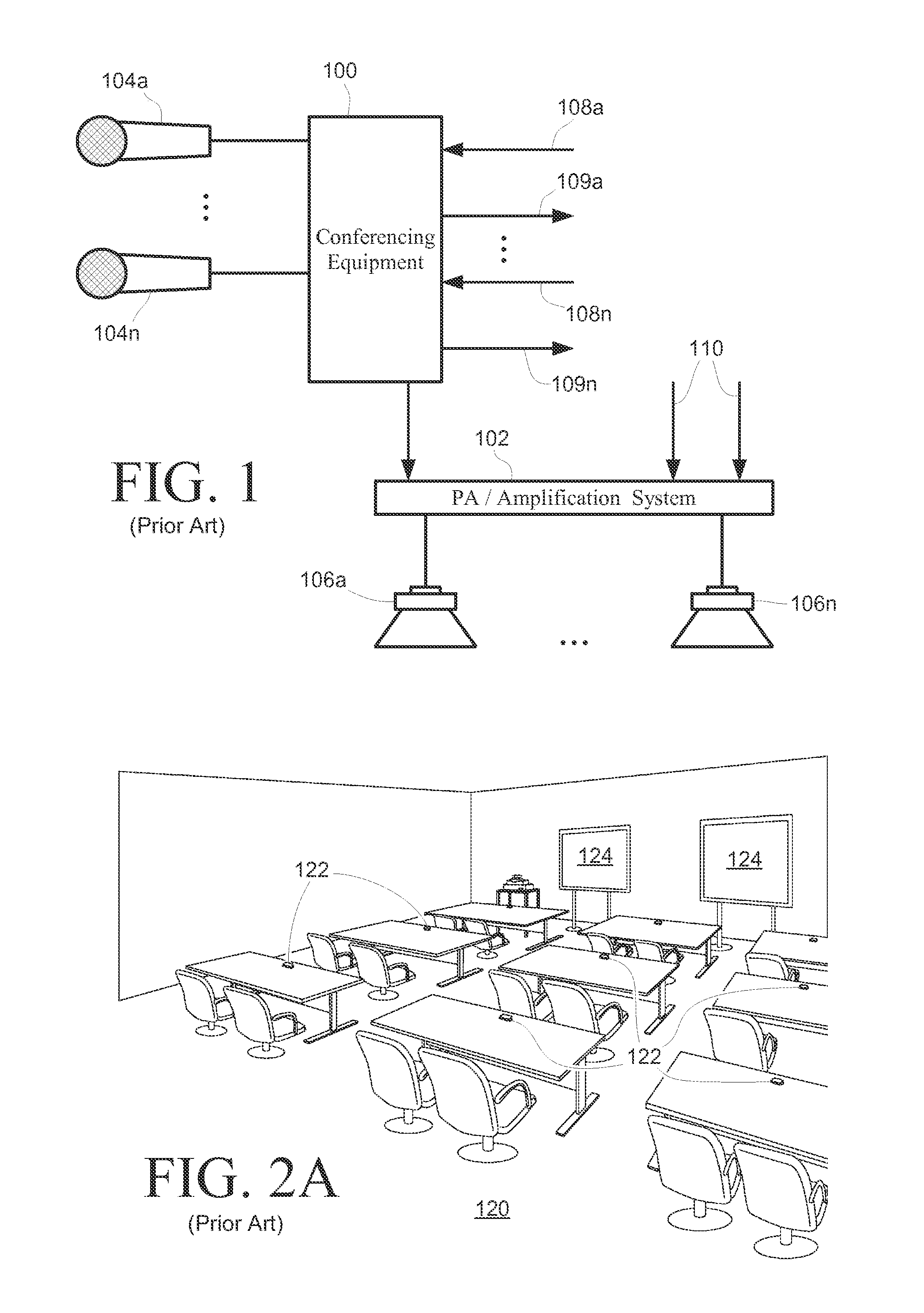 Conferencing system implementing echo cancellation and push-to-talk microphone detection using two-stage frequency filter