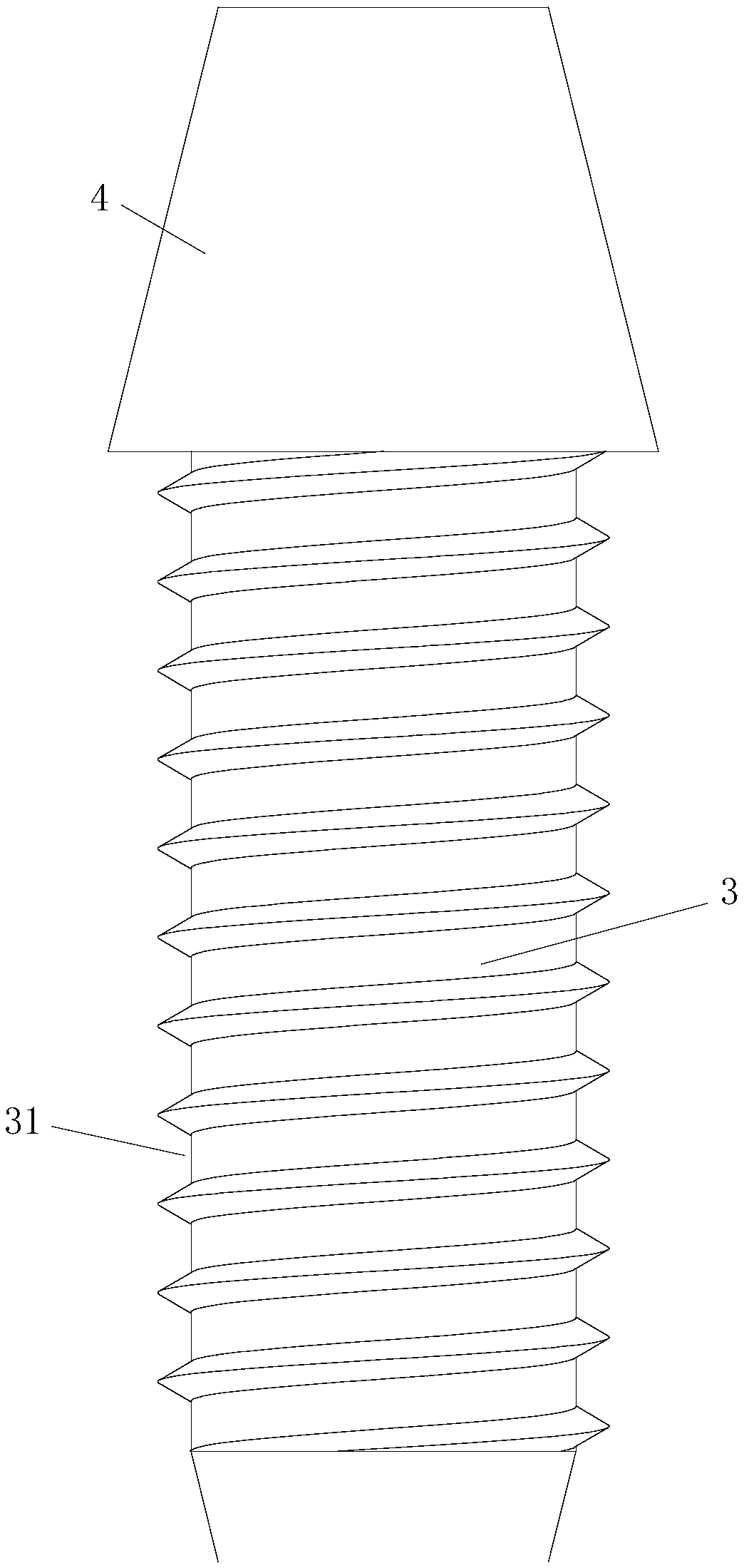 Central screw of dental implant and fracture repairing device thereof