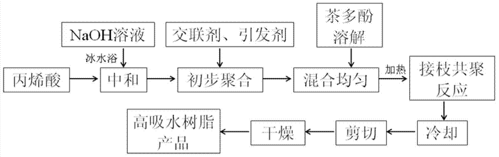 Tea polyphenol-acrylic acid series super absorbent resin and preparation method thereof