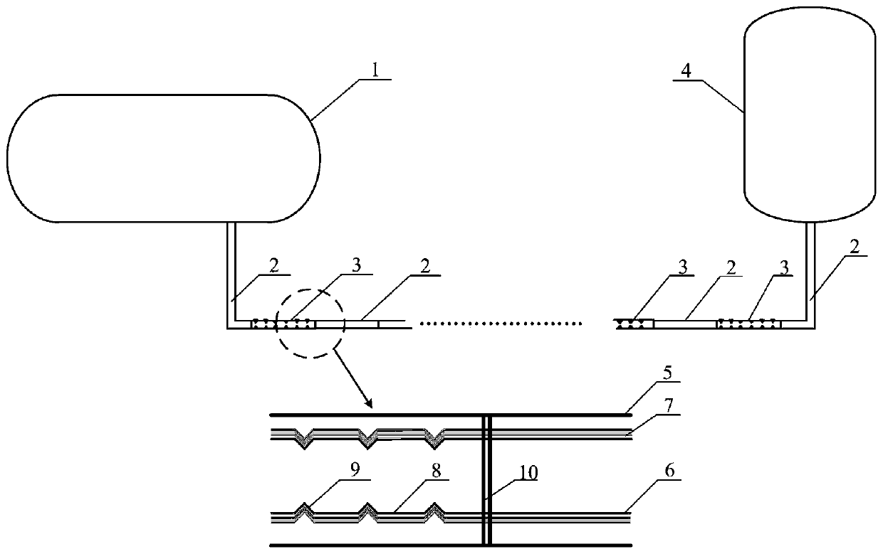Low-temperature propellant rapid pre-cooling transmission pipeline structure