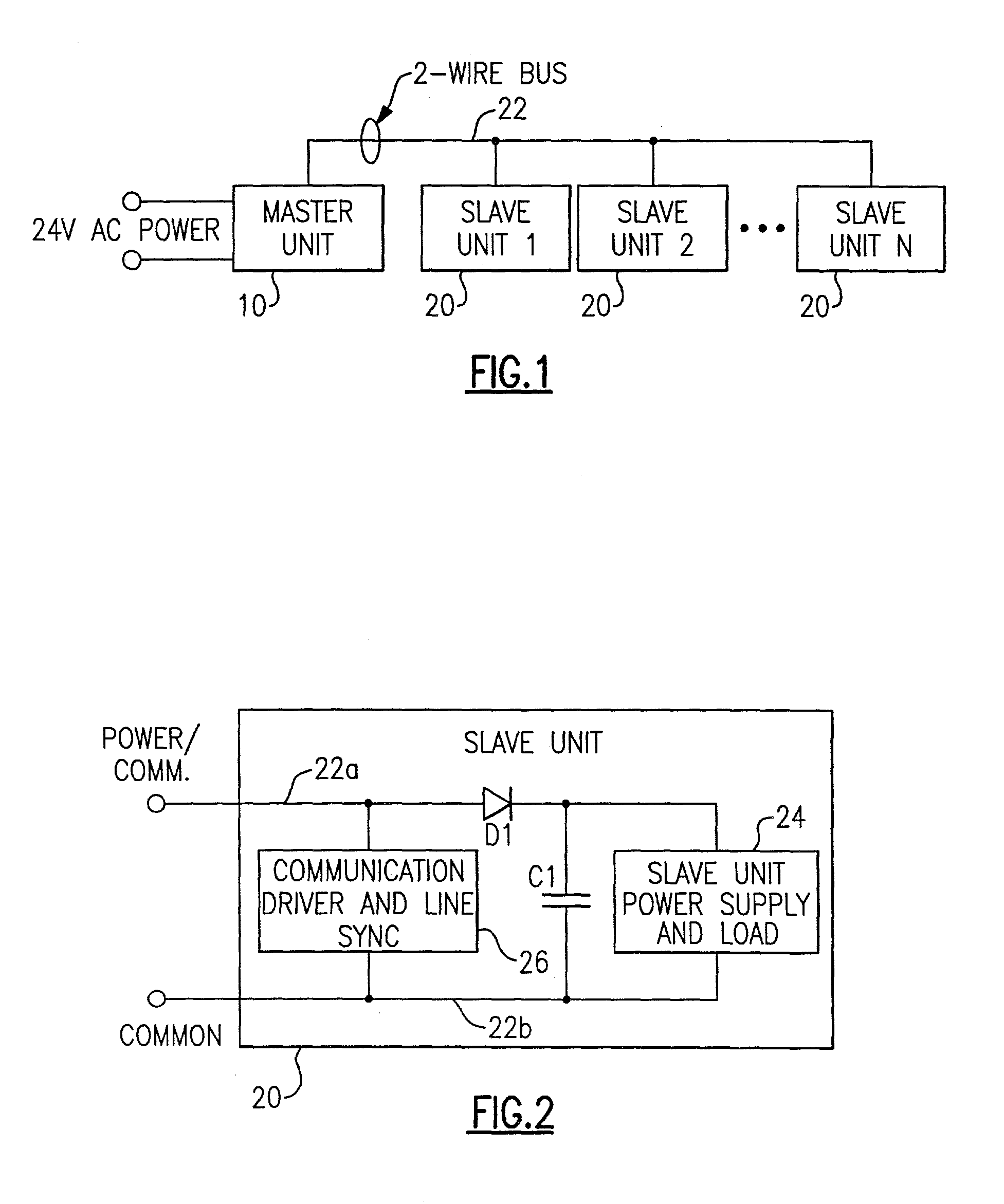 Method and apparatus for providing both power and communication over two wires between multiple low voltage AC devices