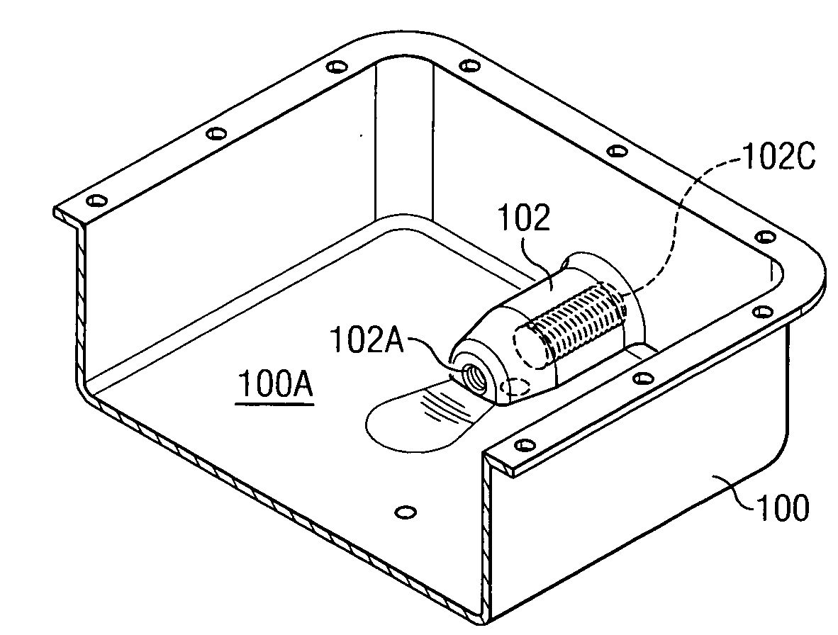Drain plug housing and drain plug apparatus for use with oil pans