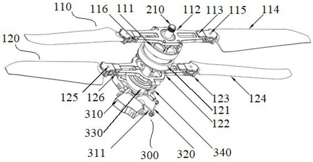 Coaxial propeller folding mechanism, coaxial unmanned aerial vehicle and propeller unfolding and folding control method