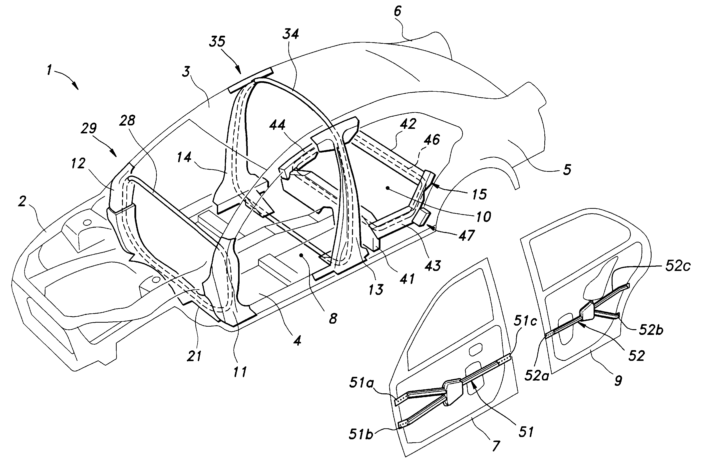 Vehicle body structure reinforced against side impact