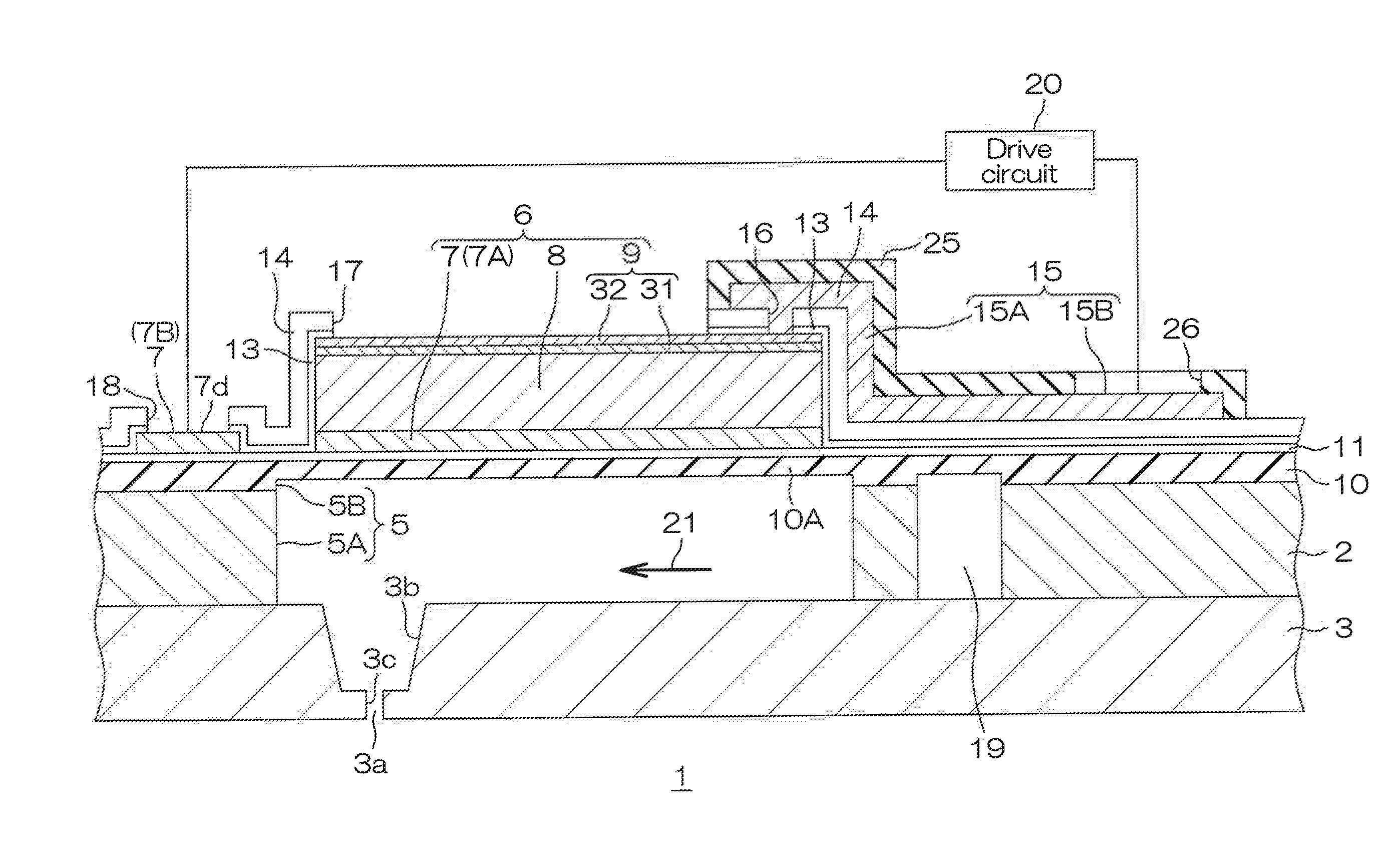 Device using a piezoelectric element and method for manufacturing the same