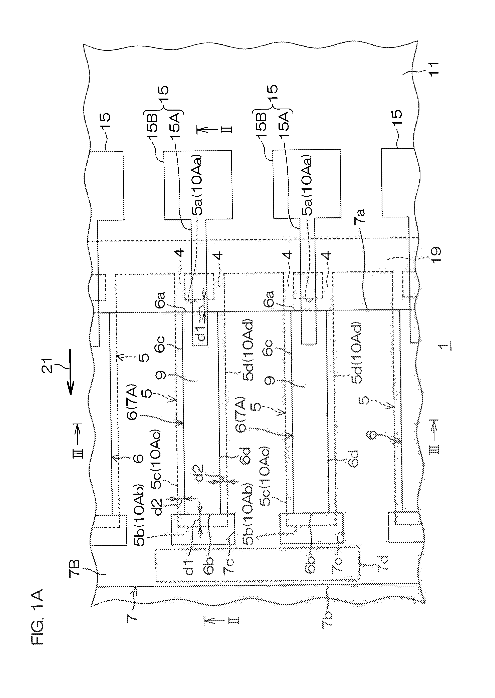 Device using a piezoelectric element and method for manufacturing the same