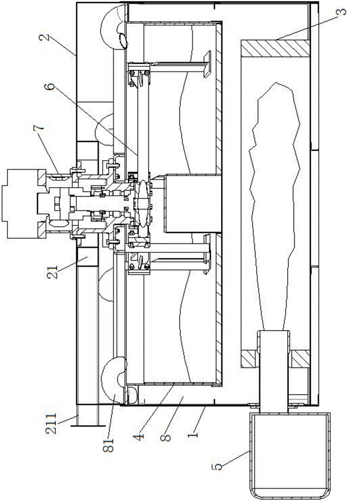 Vertical type mixing and heating device capable of mixing stirred materials