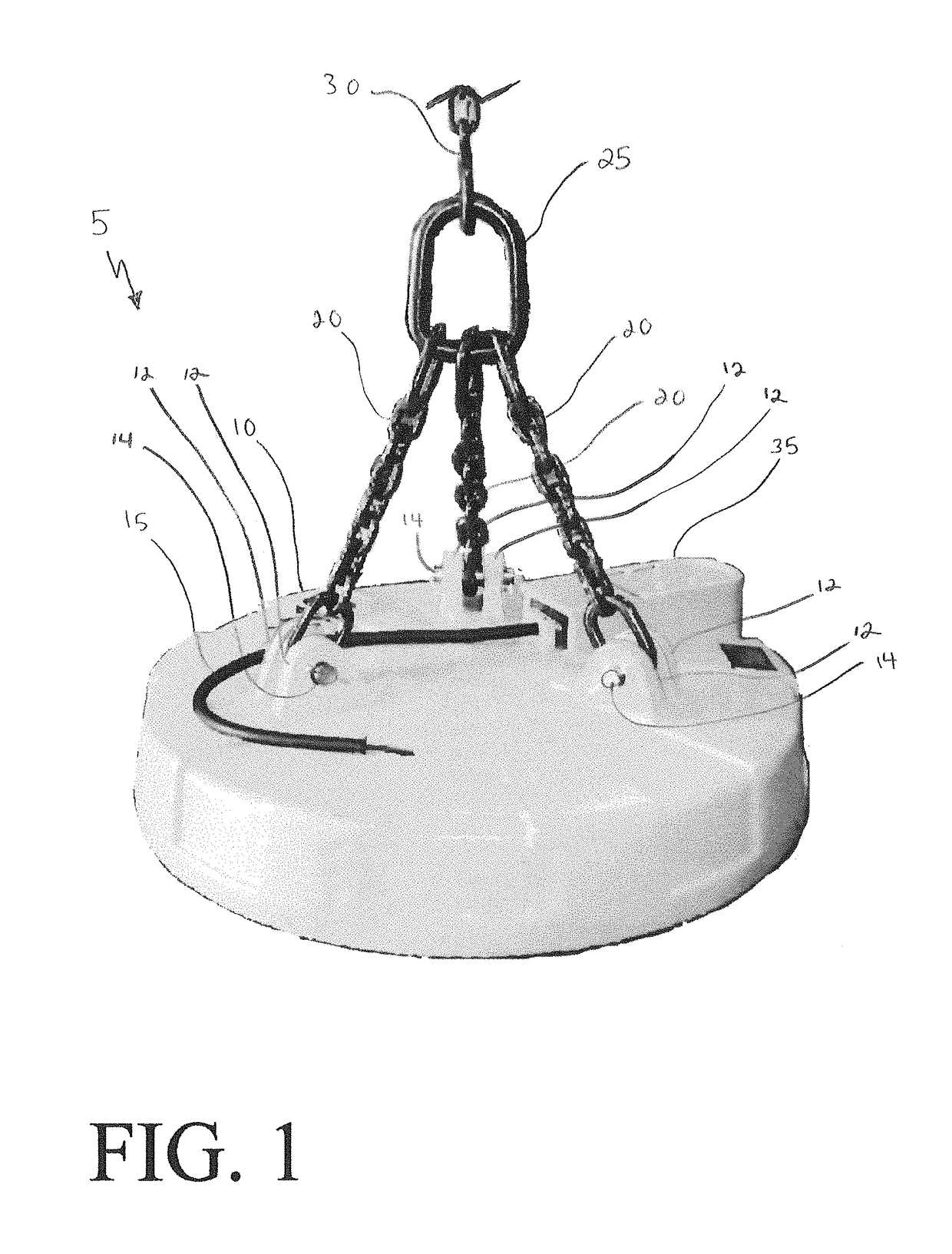 Protective component for power cable of an industrial electro-magnetic lifting device
