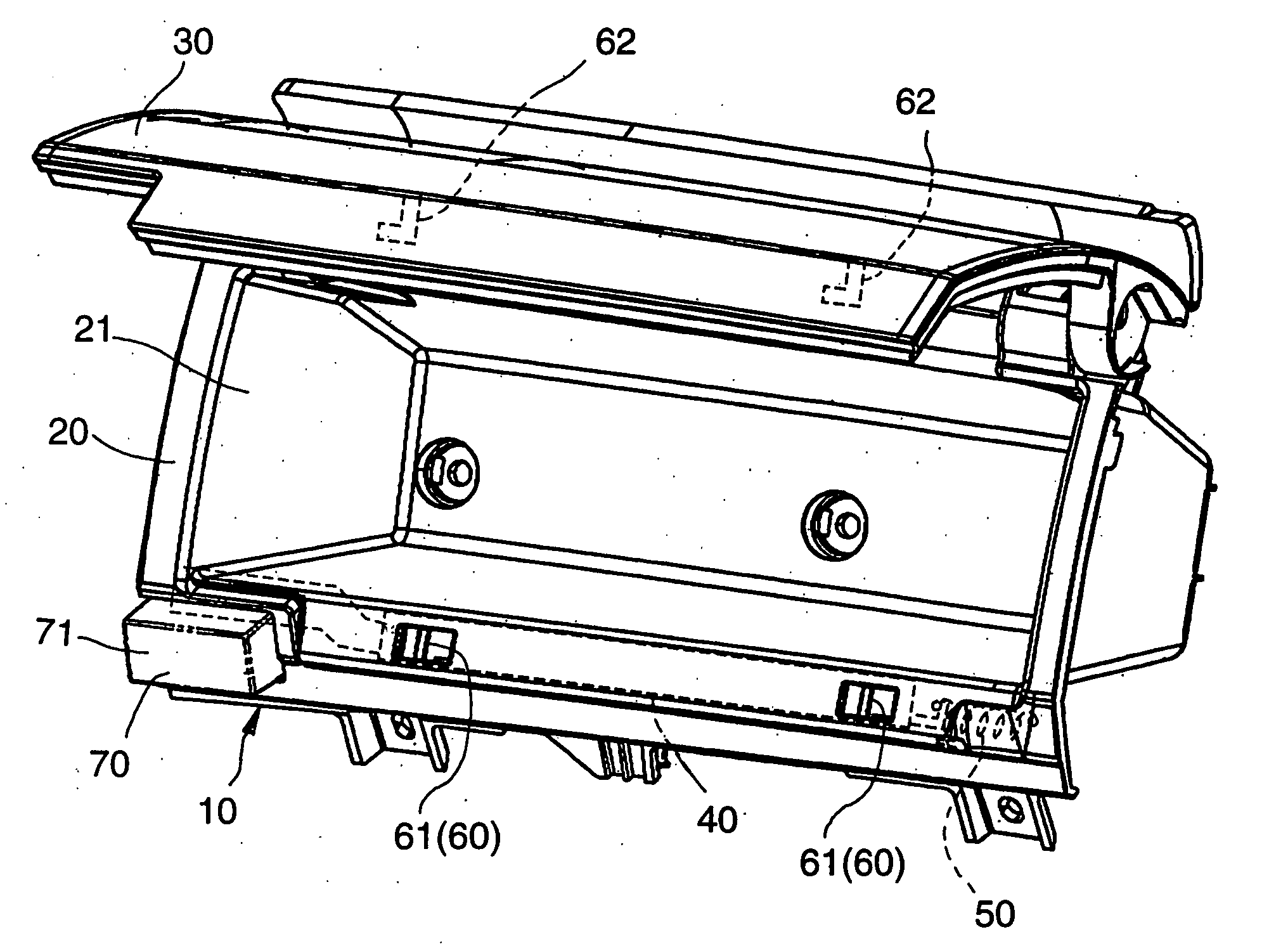 Container apparatus of a vehicle