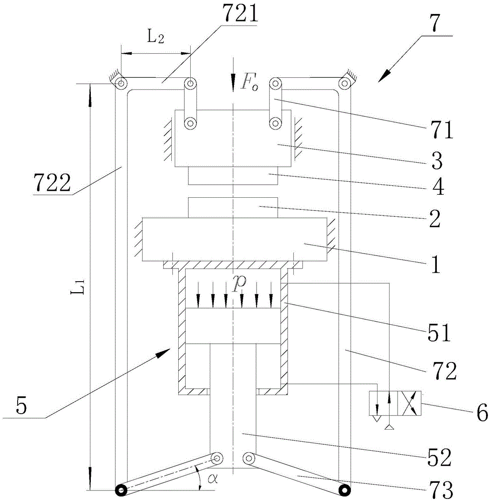 Cylinder-mounted toggle-lever two-stage booster press