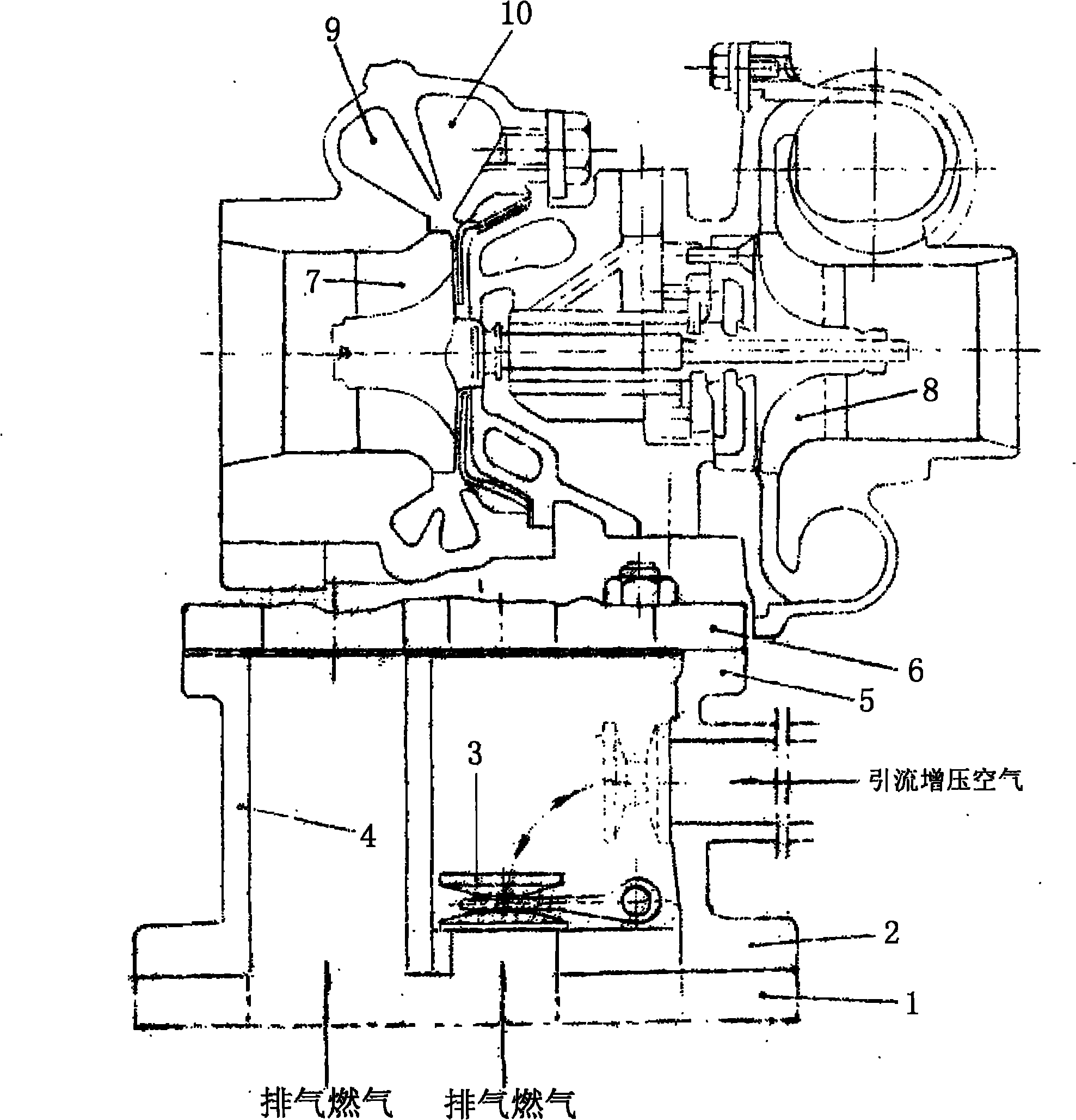 Turbocharger with variable turbine cross section and variable flow control function