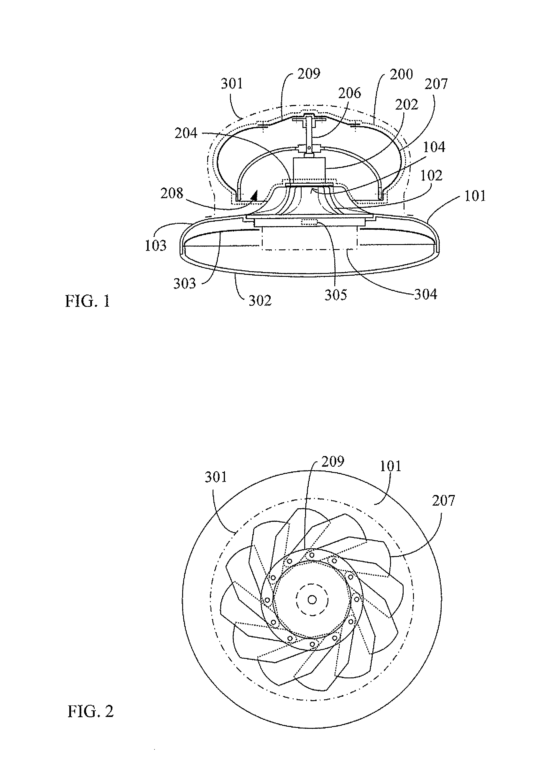 Heat dissipating lamp device having electric turbine axial fan