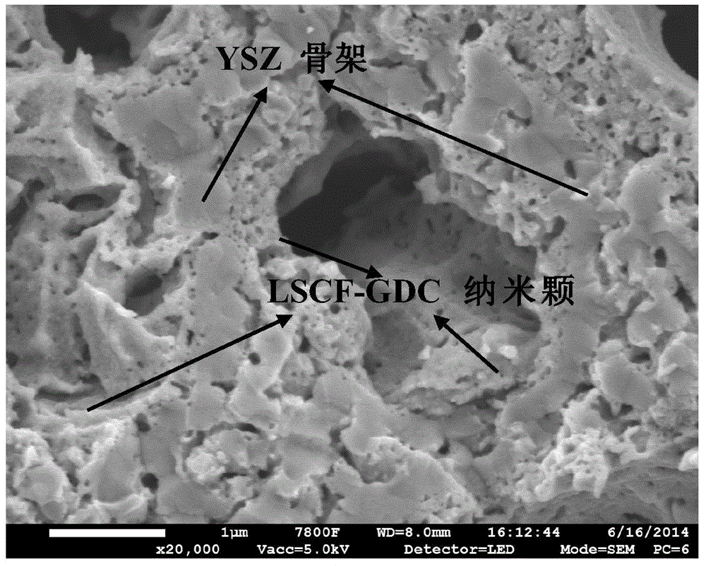 Positive electrode material provided with pomegranate fruit structure for solid-oxide fuel cell and preparation of positive electrode material
