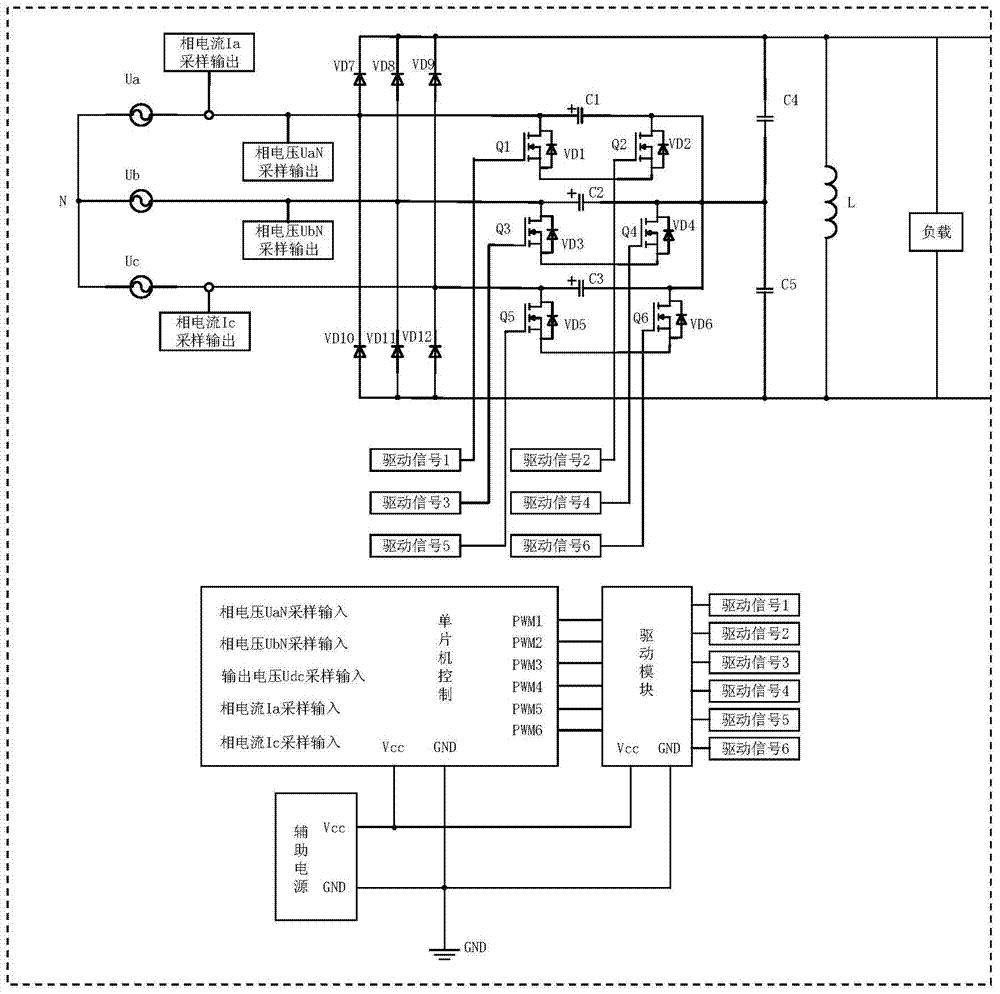 High-power-factor three-phase rectifier circuit and control method