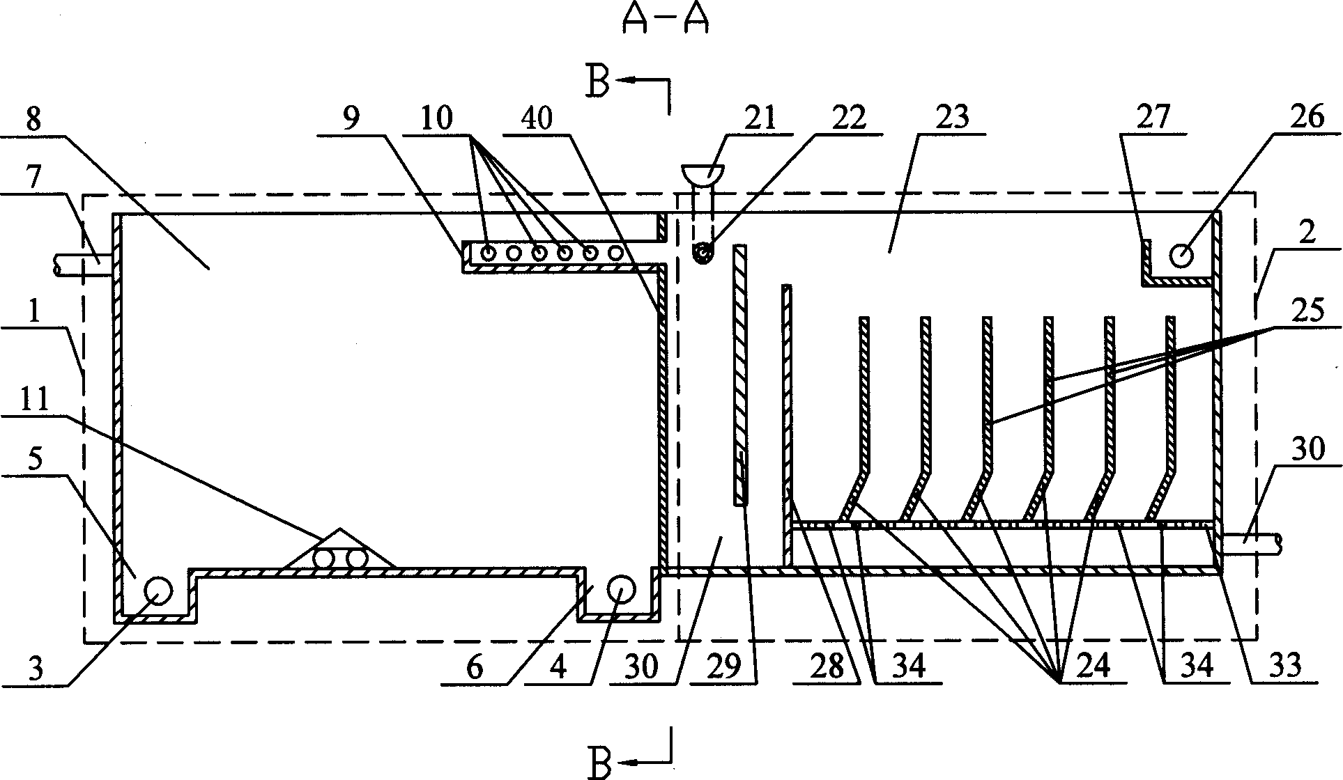 Precipitation pneumatically supported serial composite solid-liquid separator
