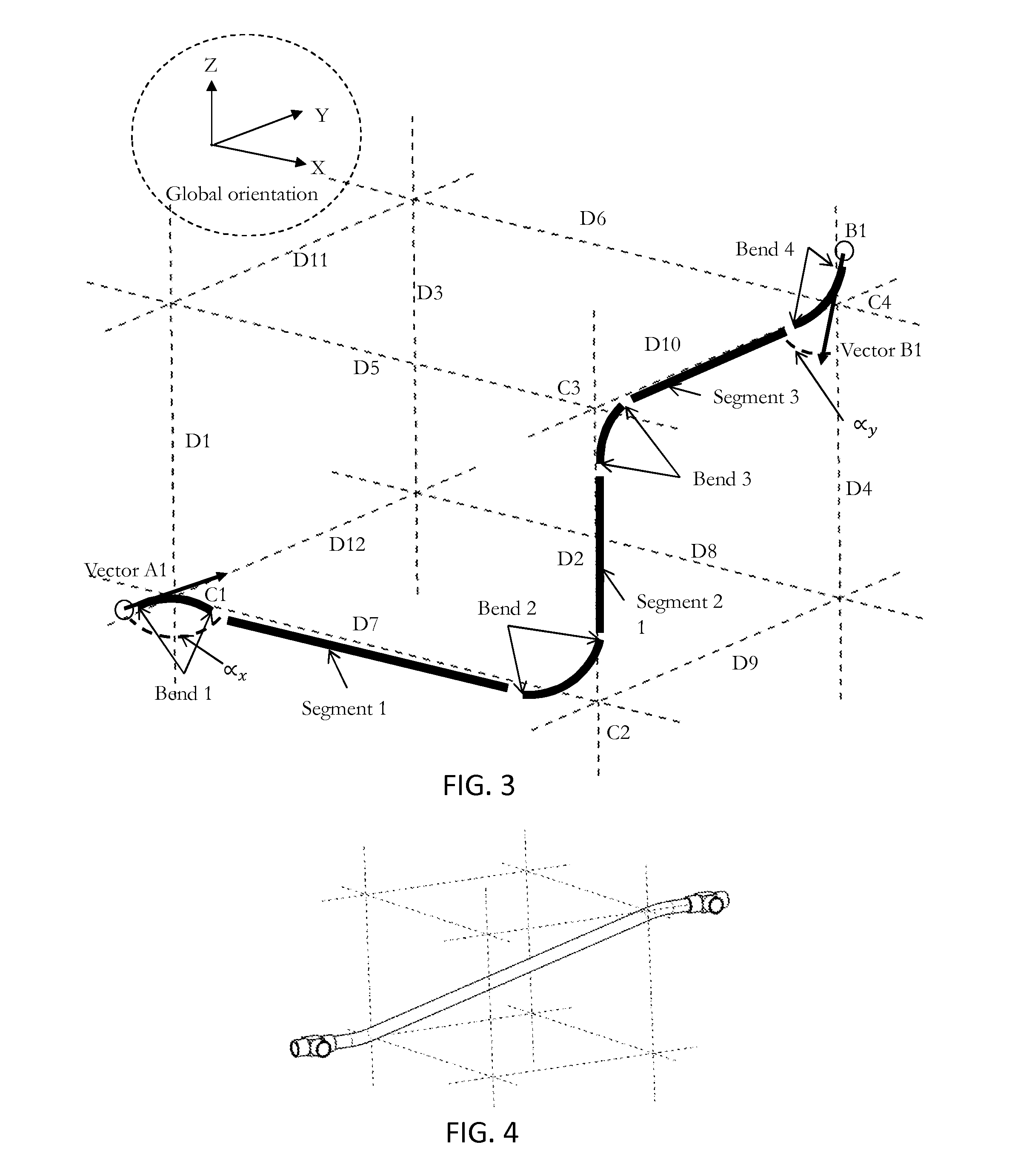 Design of a path connecting a first point to a second point in a three-dimensional scene