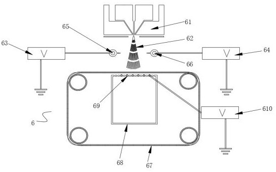 Jet fiber electrostatic electret and fiber stretching device and method for melt-blown fabrics