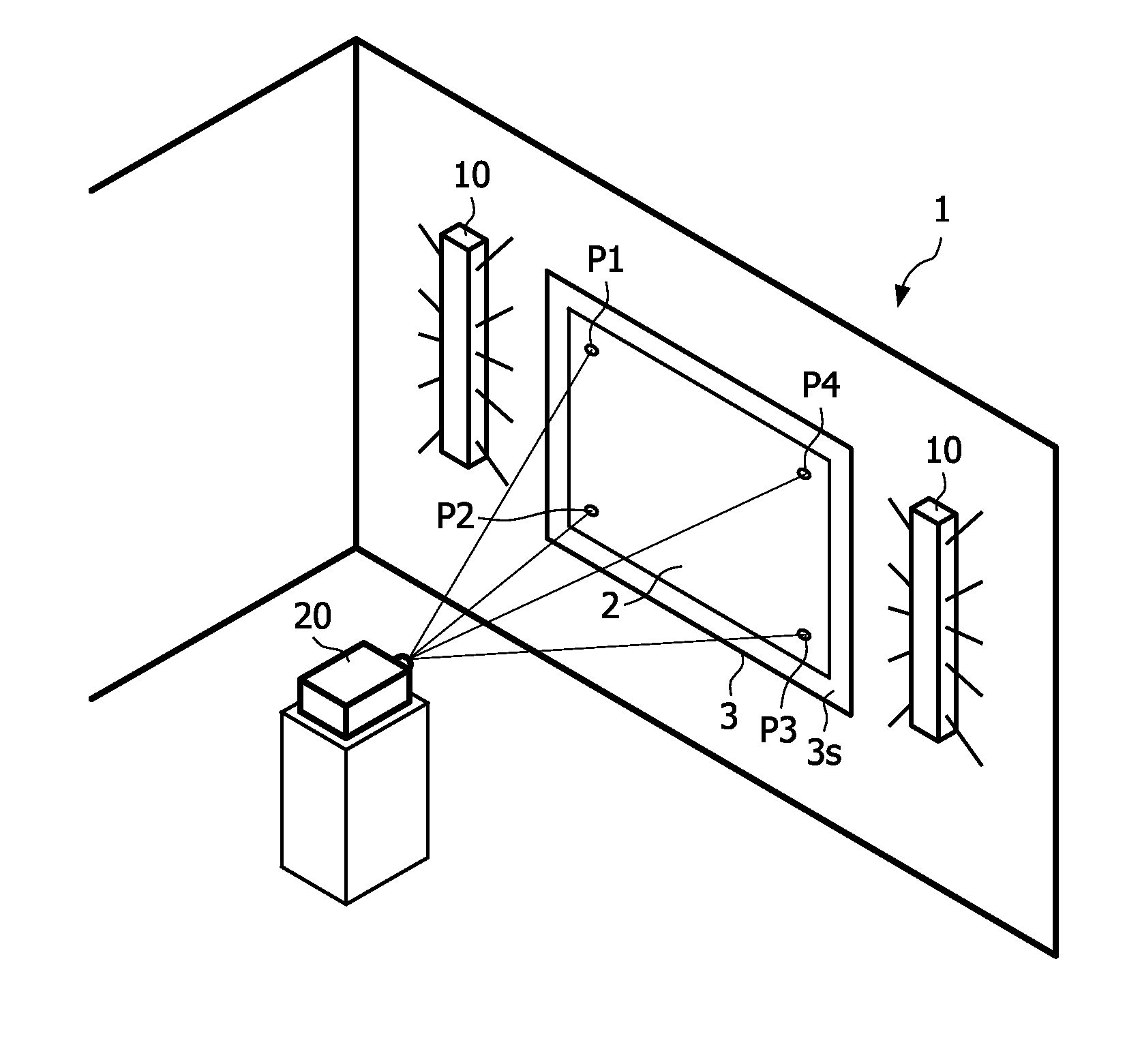 Method of controlling the lighting of a room in accordance with an image projected onto a projection surface