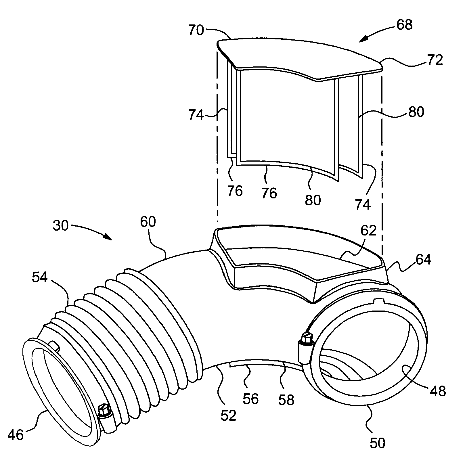 Flow turning vane assembly with integrated hydrocarbon adsorbent