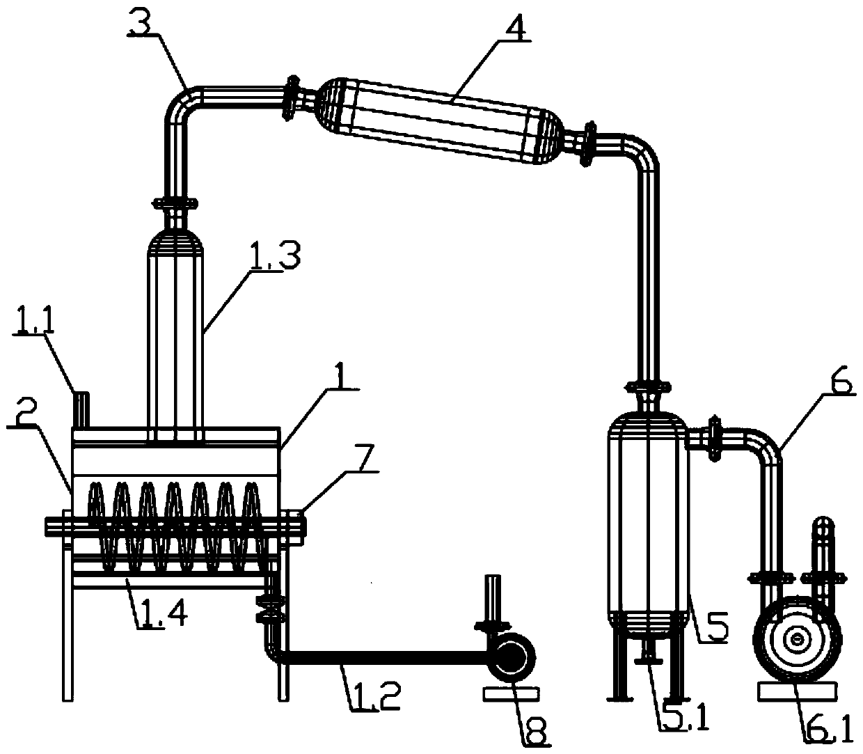Hollow spiral-blade heating thin-film evaporator and evaporation method
