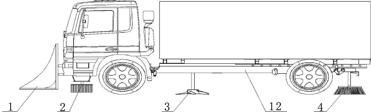 Road surface sweeping snow removal and ice breaking cart