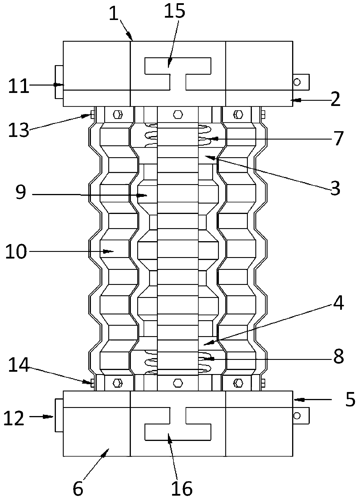 An internal and external double-bending soft steel transverse wave vertical bending buckle damper