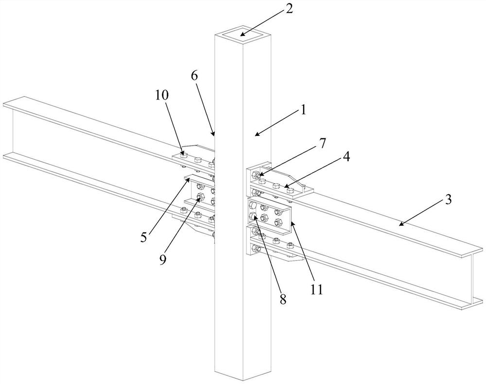 Self-resetting composite structure beam-column joint and construction method thereof