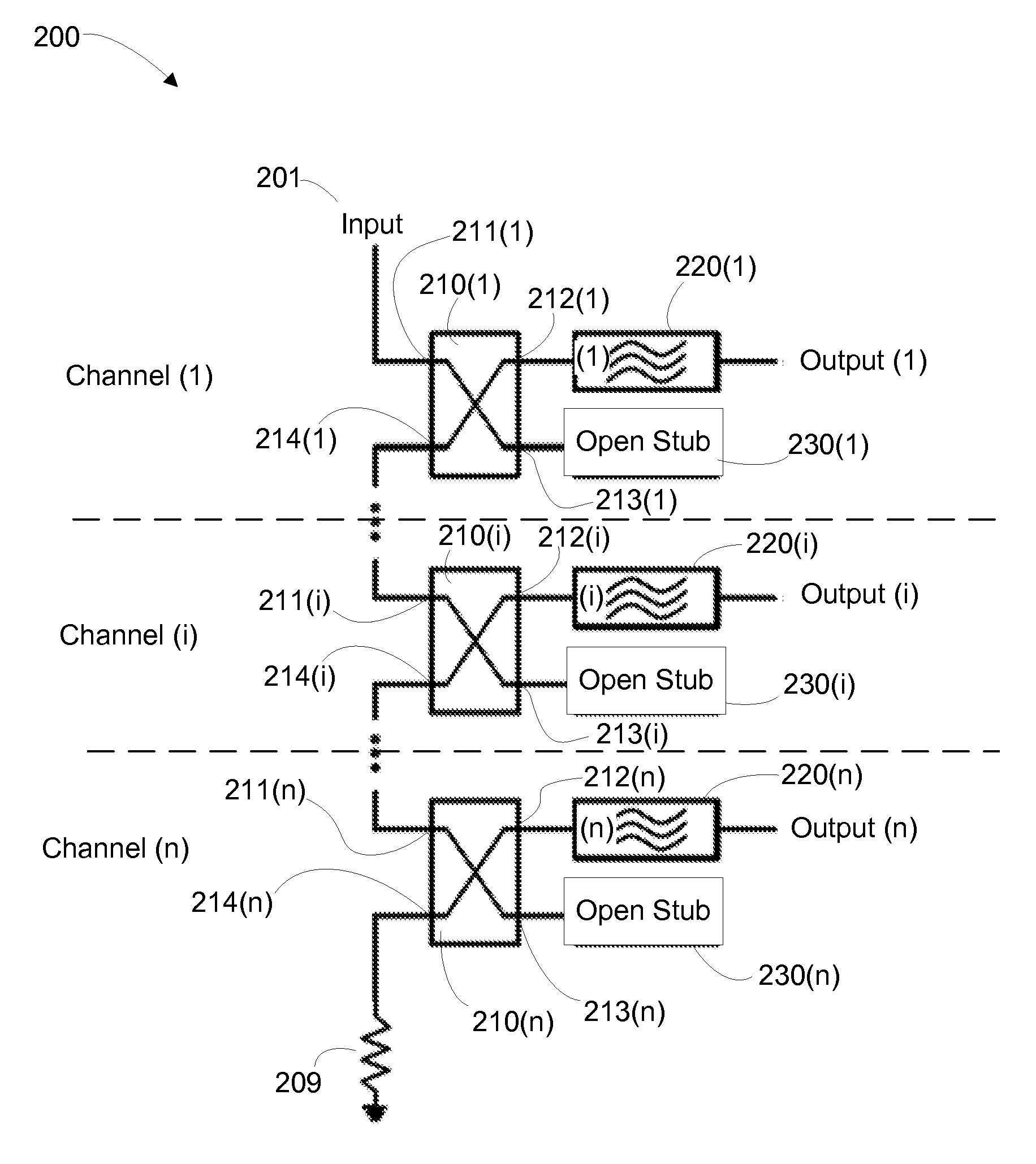 Compact microstrip hybrid coupled input multiplexer