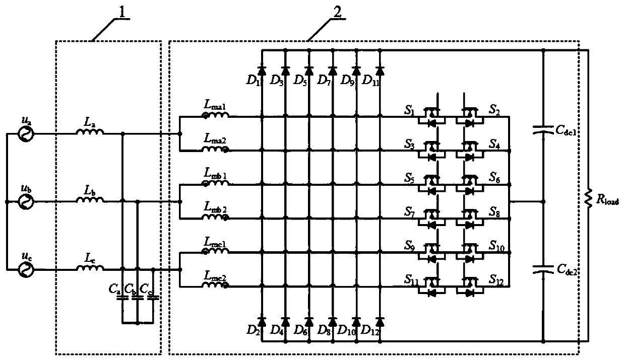 Differential mode inductor-free staggered parallel Vienna rectifier and control circuit thereof