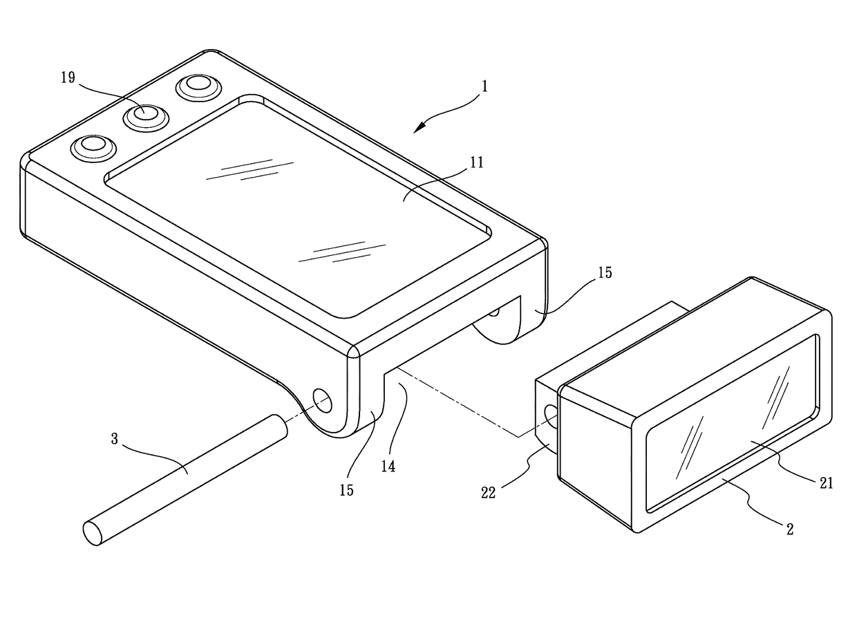 Assembly of a light and a watch of a bicycle capable for adjusting angle