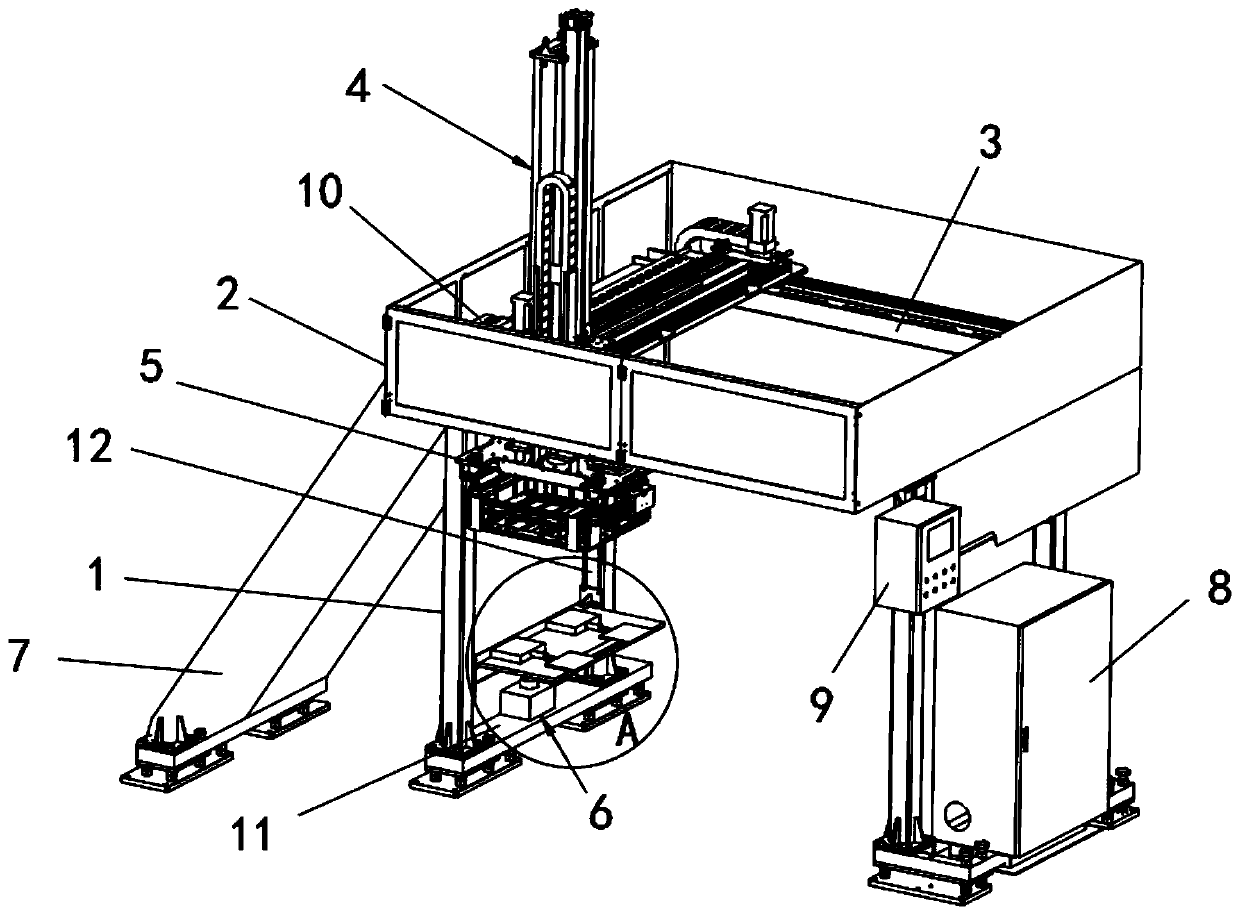 Container portal crane with double trolleys, and working method thereof