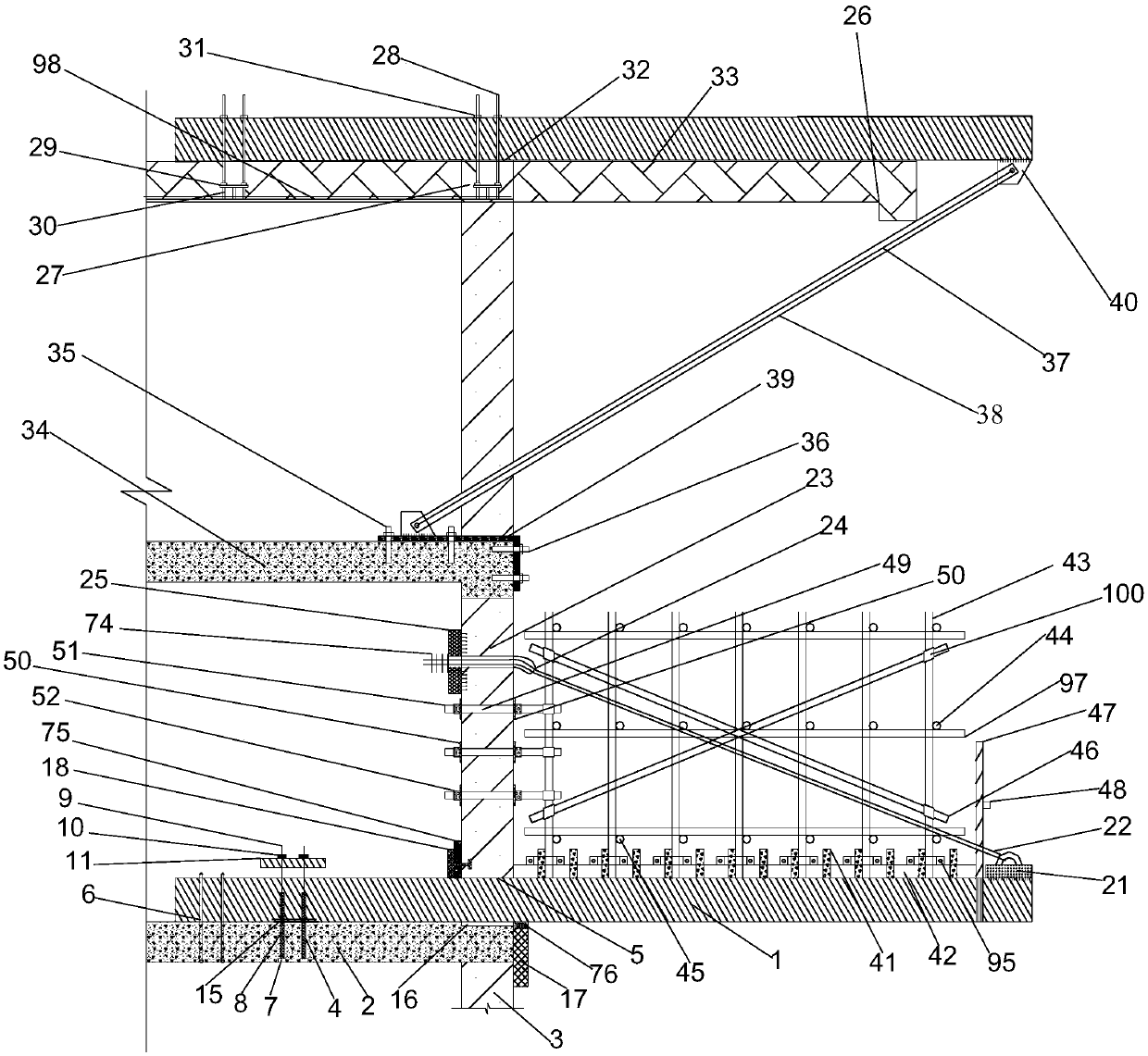 Closed type cantilever scaffold system and construction method
